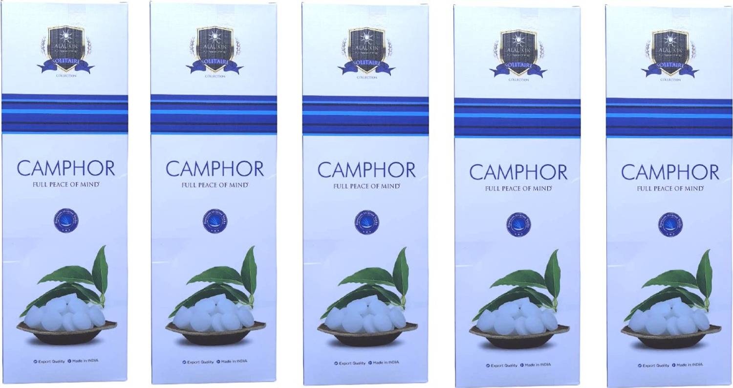 ALAUKIK Solitaire Camphor Incense Sticks Box Pack of 5 (90 gm x 5=450 gm) Camphor