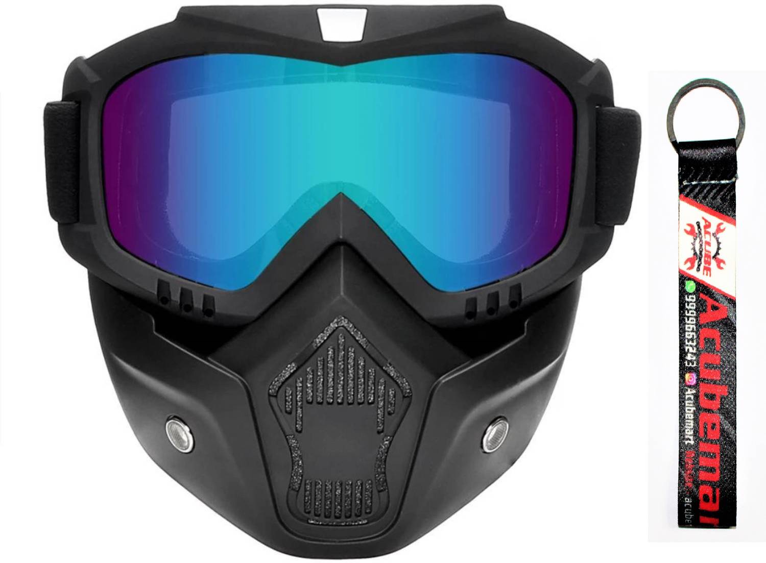 acube mart Bike Riding Goggles Glasses Face Dust Mask With Detachable Motorcycle Oculos Gafas And Mouth Filter For Open Face Vintage Helmets multi With AM key chain Welding  Safety Goggle