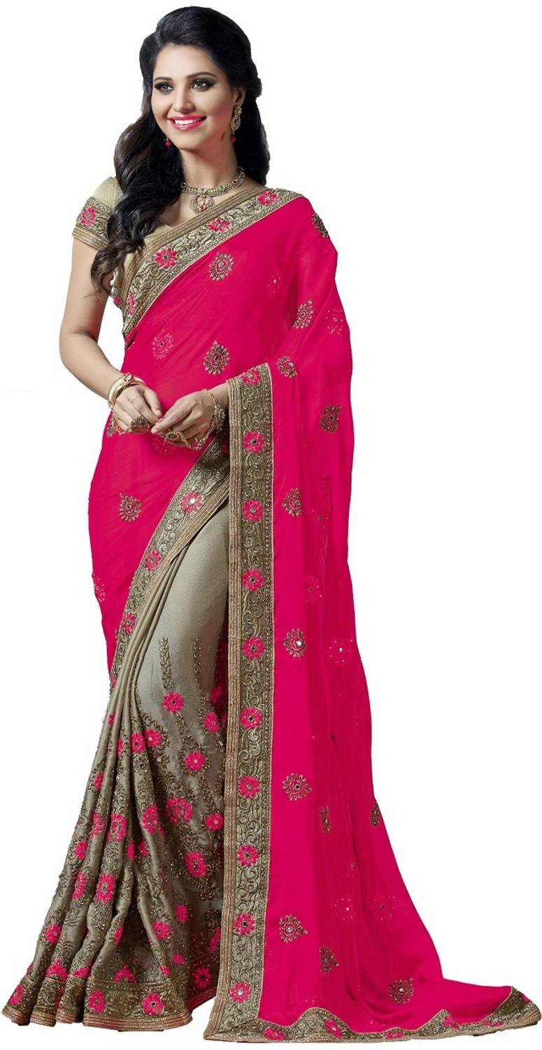 b bella creation Embroidered Bollywood Net, Art Silk Saree (Pink,