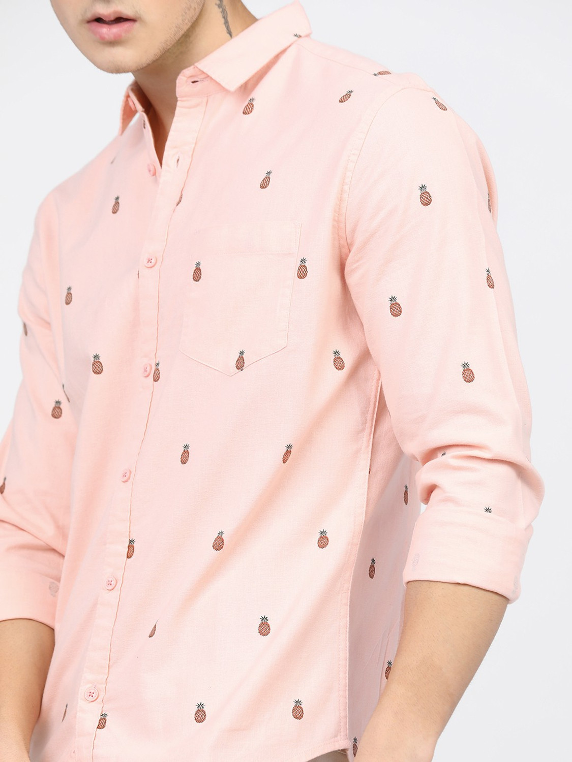 Image of KETCH Men Printed Casual Pink Shirt