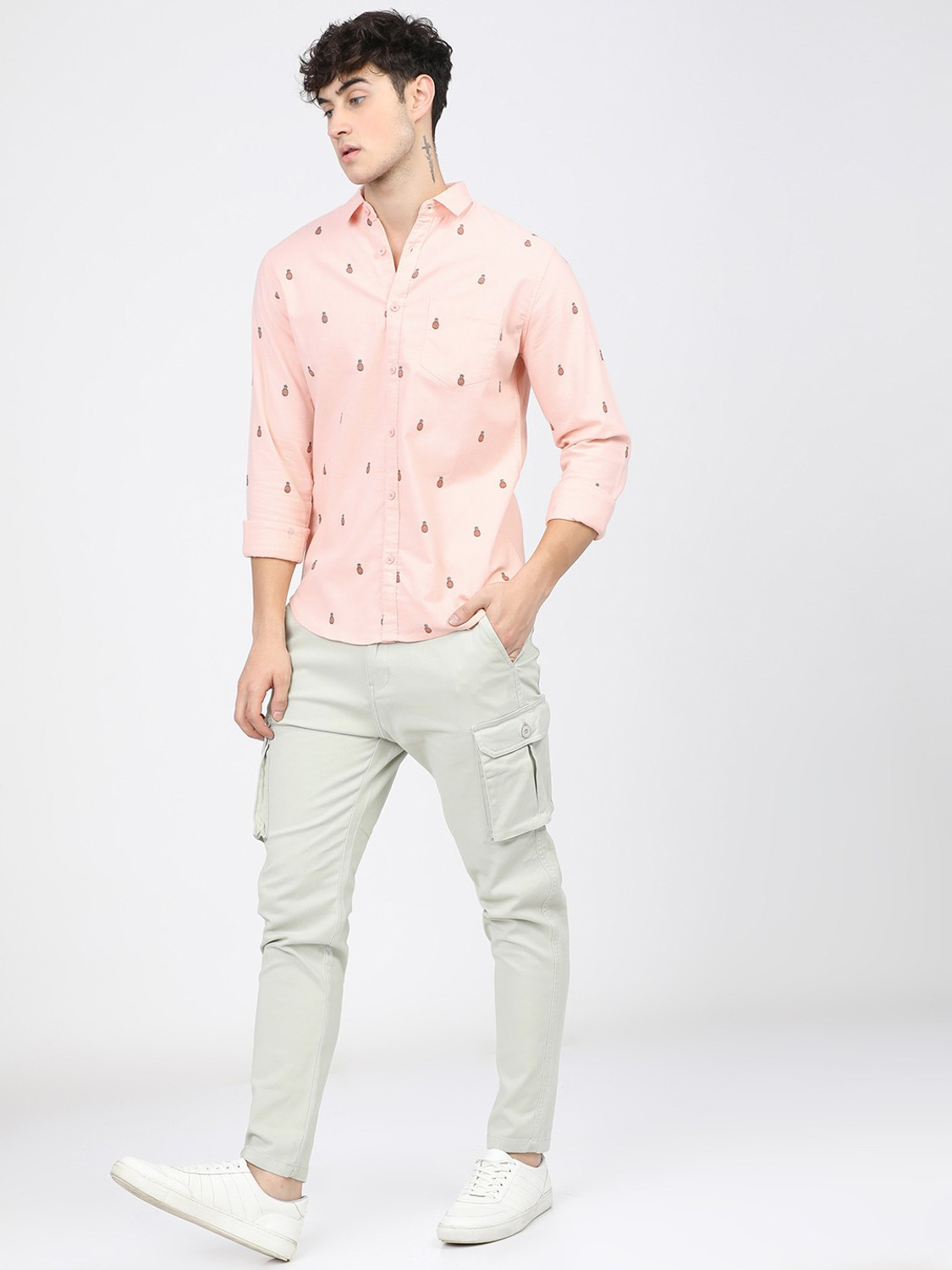 Image of KETCH Men Printed Casual Pink Shirt