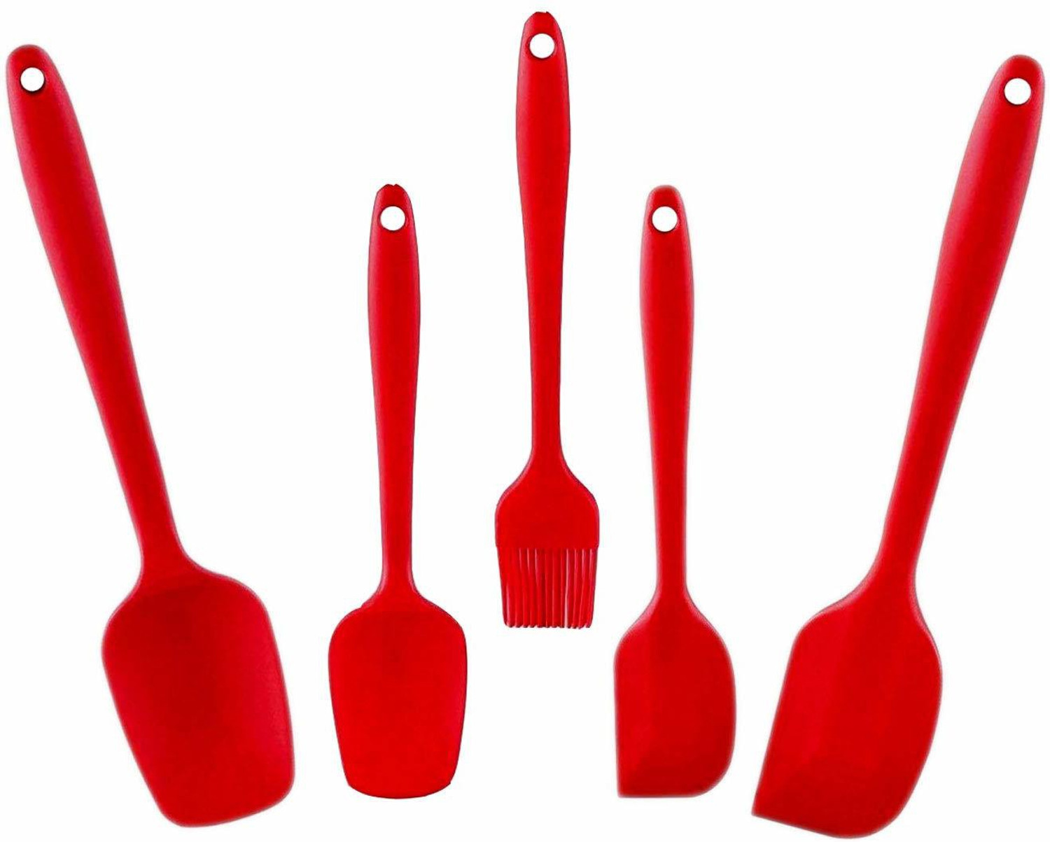 Image of BHAVI CREATION Silicone Spatula Sets of 5 Pcs Made of 100% Food Grade Silicone One Piece Design Seamless Heat-Resistant Spatula Seamless One-Piece Design Easy to Clean - Non-Stick Silicone Rubber Red Non-Stick Spatula