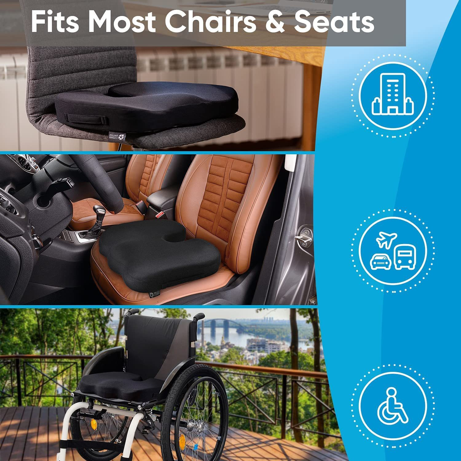 Image of NWLY Coccyx Seat Cushion Pillow for Office Chair Tailbone, Sciatica, Lower Pain Back / Lumbar Support