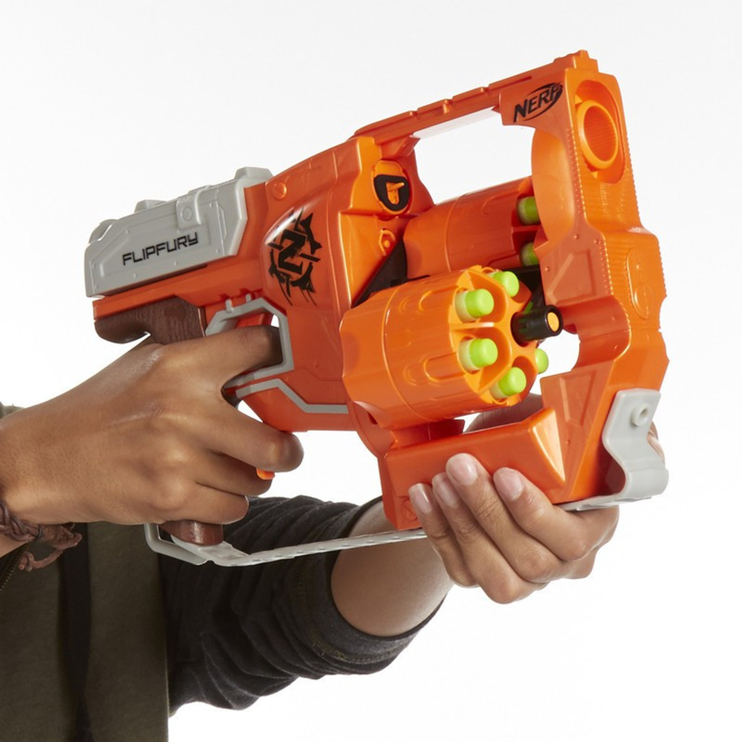 Image of Nerf Zombie Strike FlipFury Blaster 2 Flipping 6-Dart Drums ,12 Zombie Strike Elite Darts Guns & Darts