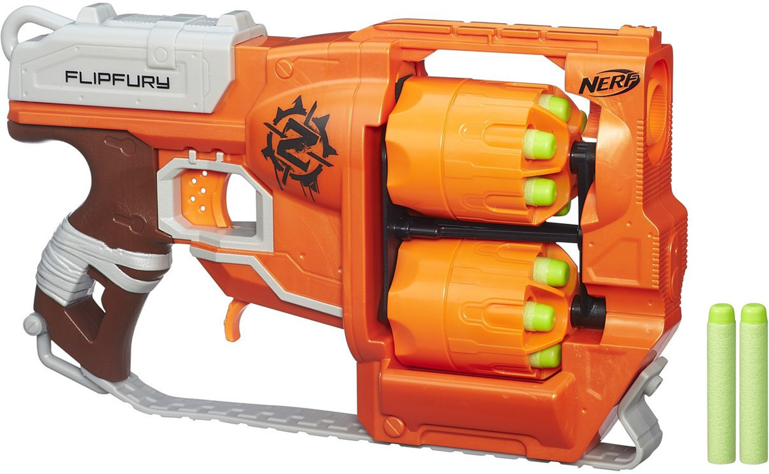Image of Nerf Zombie Strike FlipFury Blaster 2 Flipping 6-Dart Drums ,12 Zombie Strike Elite Darts Guns & Darts