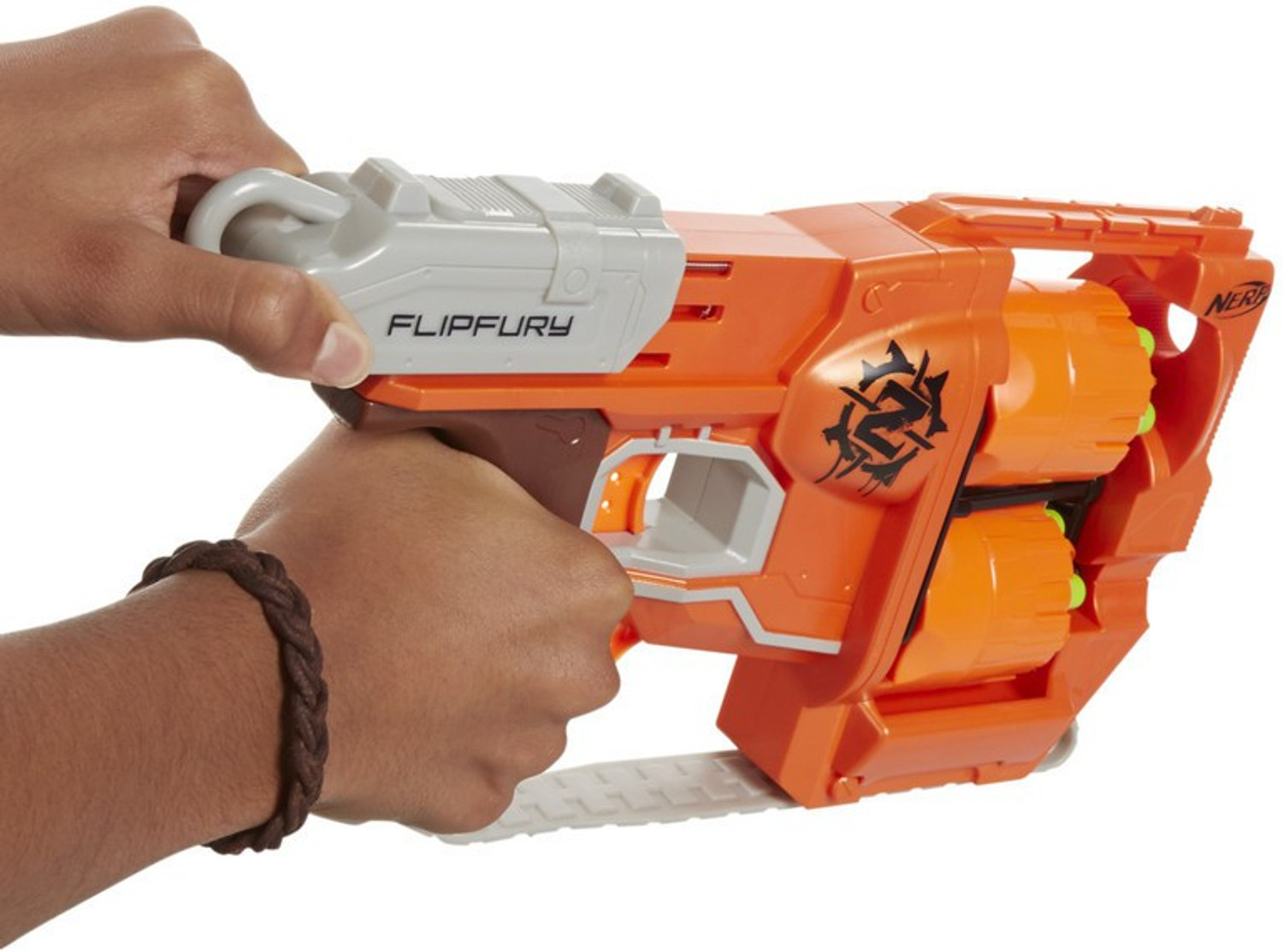 Image of Nerf Zombie Strike FlipFury Blaster 2 Flipping 6-Dart Drums ,12 Zombie Strike Elite Darts Guns & Darts