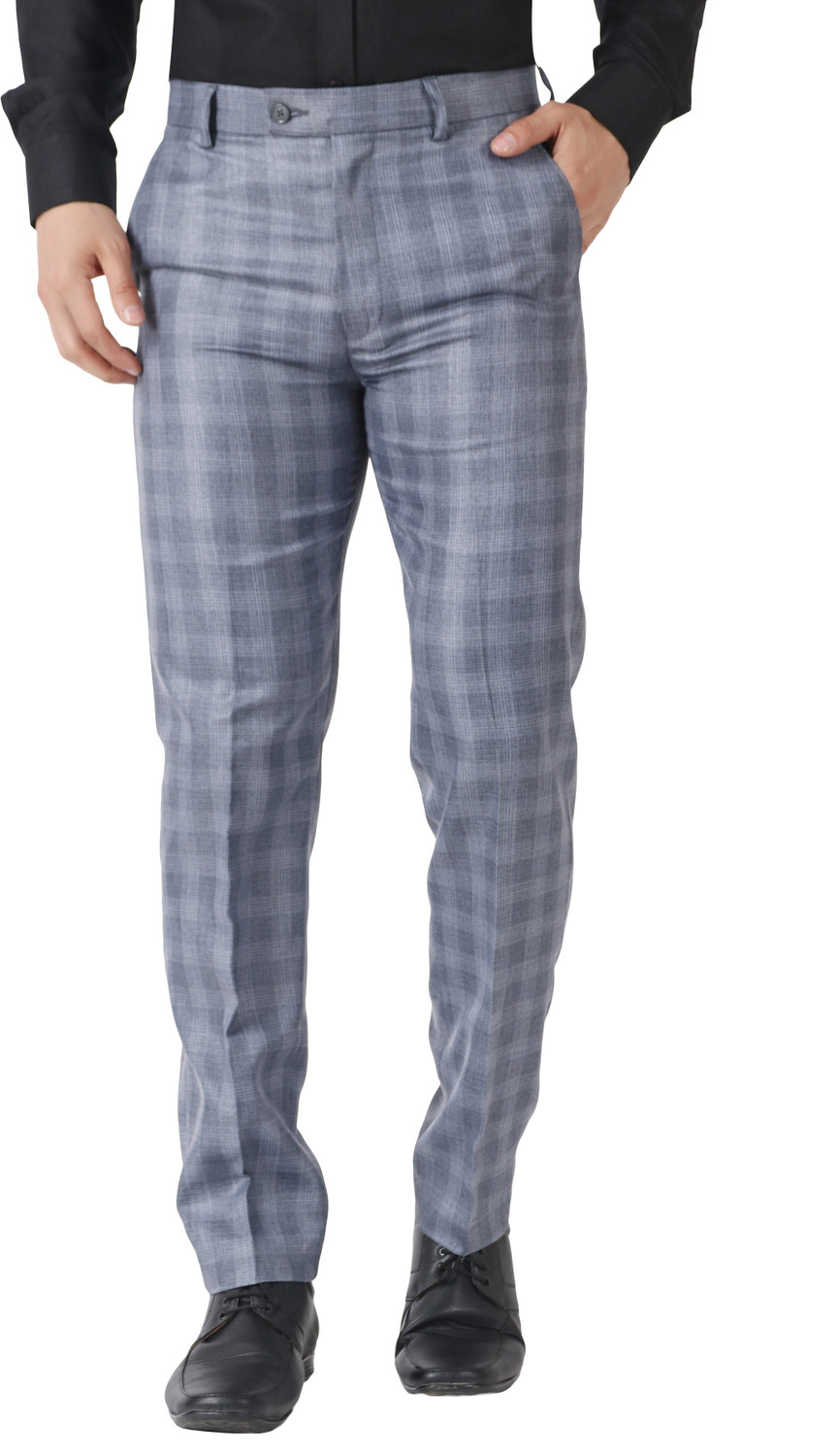 Image of SYLZON Slim Fit Men Grey Trousers