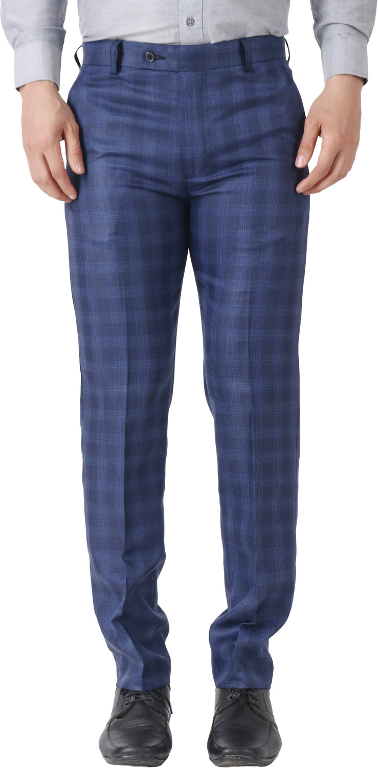 Image of SYLZON Slim Fit Men Blue Trousers