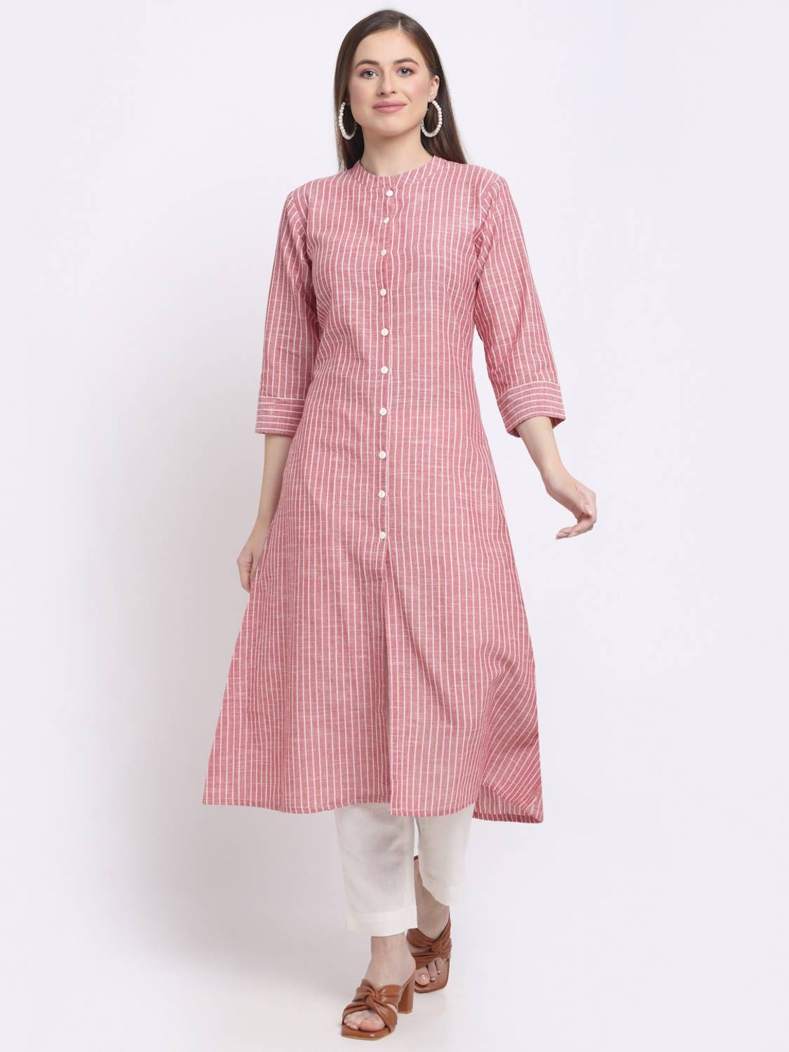 LARGISH Women Self Design Pure Cotton A-line Kurta (Red)