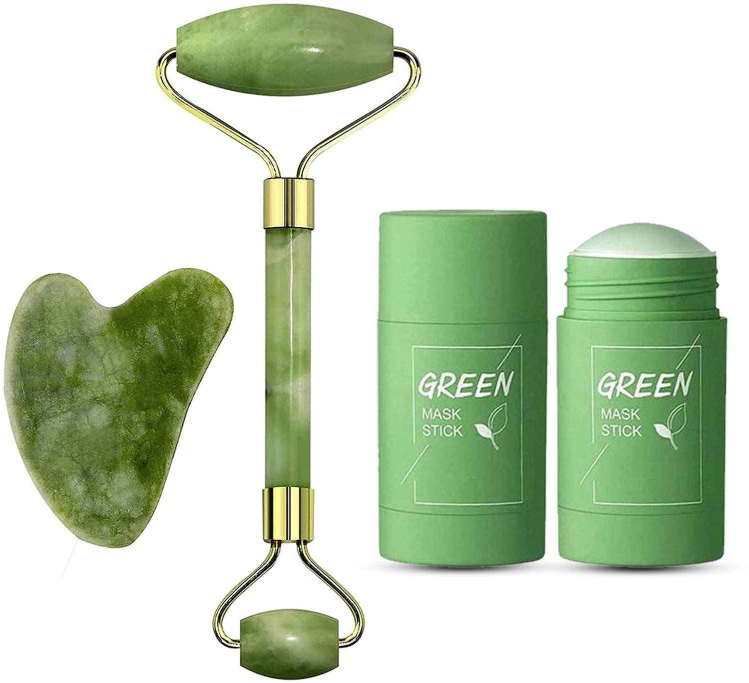 adbeni Jade Roller Natural Himalayan Stone Massager And Green Tea Cleansing Mask Stick - Massager