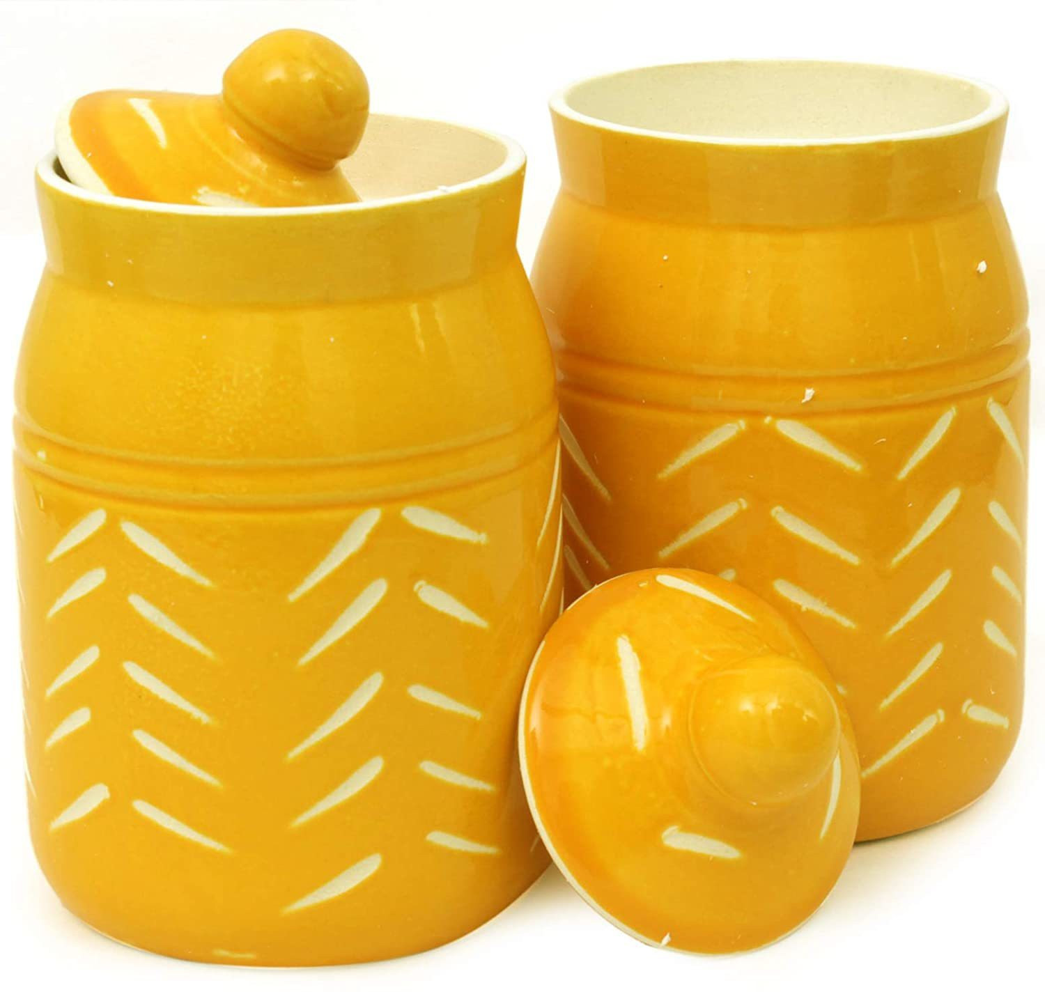 Image of Newai Ceramic Pickle Jar - 500 ml (Pack of 2, Yellow)