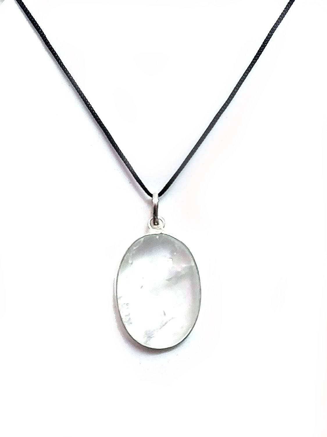 AIR9999 Natural Clear Quartz Crystal Oval Men And Women Pendant For Reiki Healing Quartz Crystal, Metal Pendant