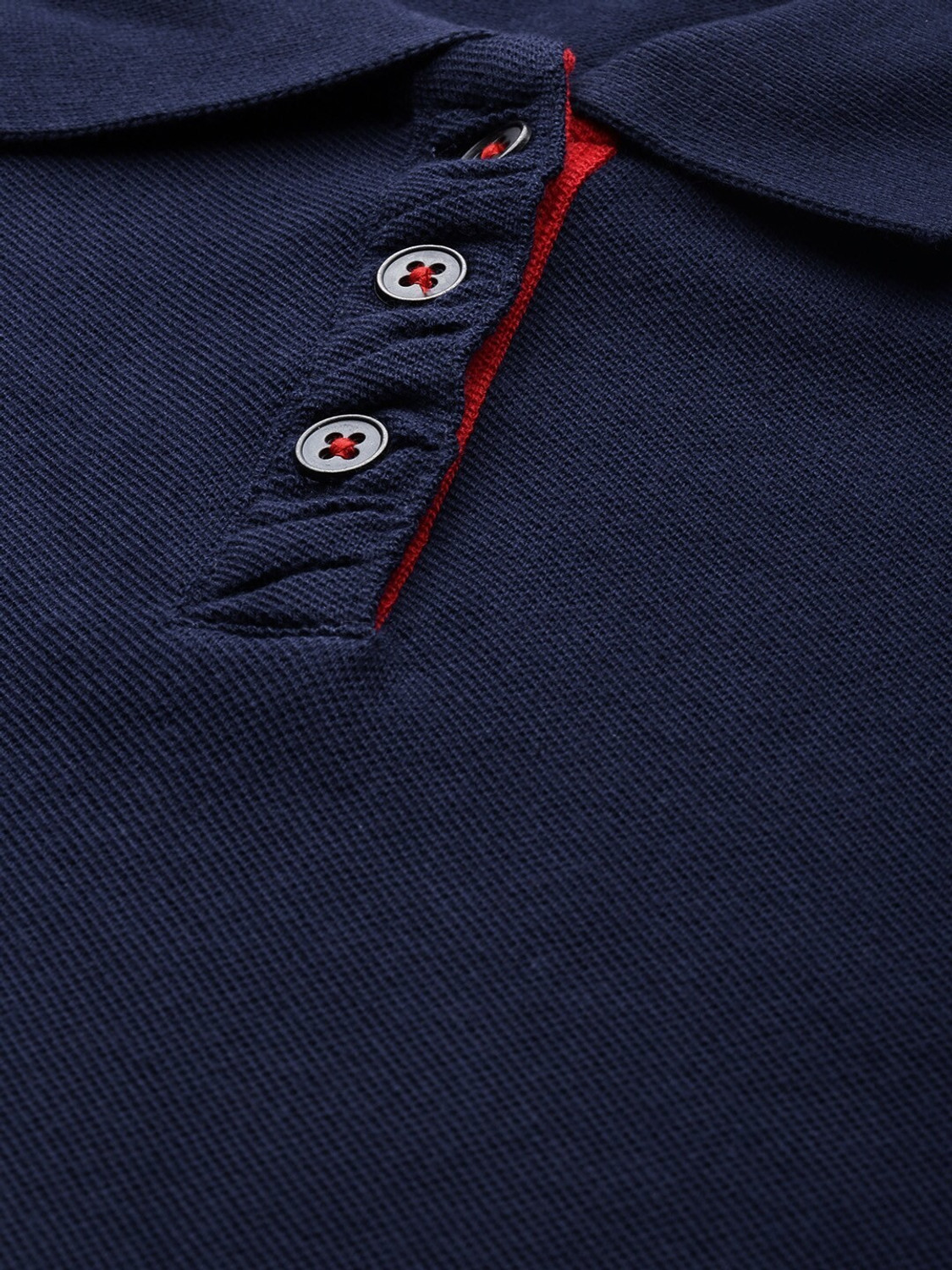Image of Roadster Solid Women Polo Neck Dark Blue T-Shirt