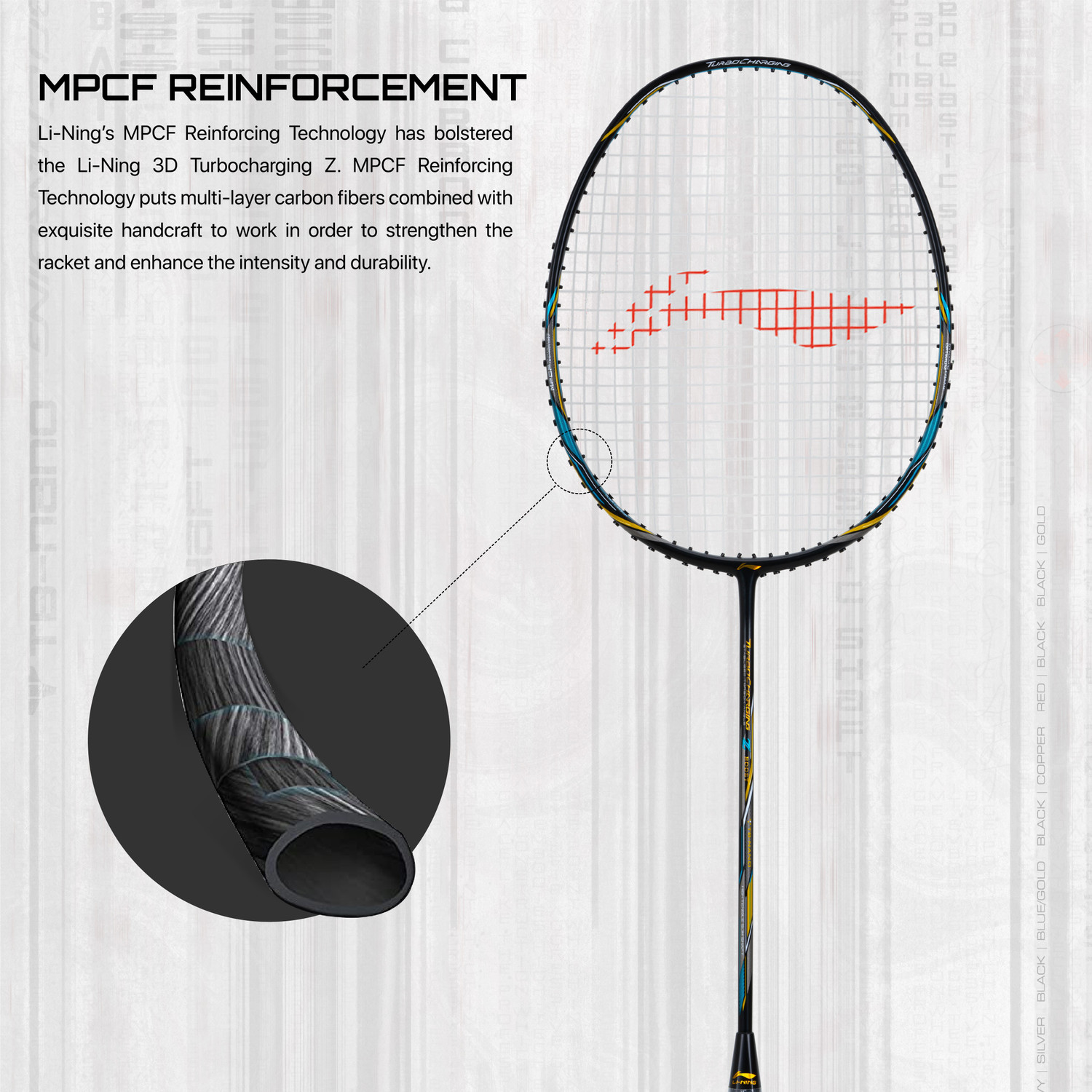 Image of LI-NING Turbo Charging Z Boost Black, Blue, Gold Strung Badminton Racquet