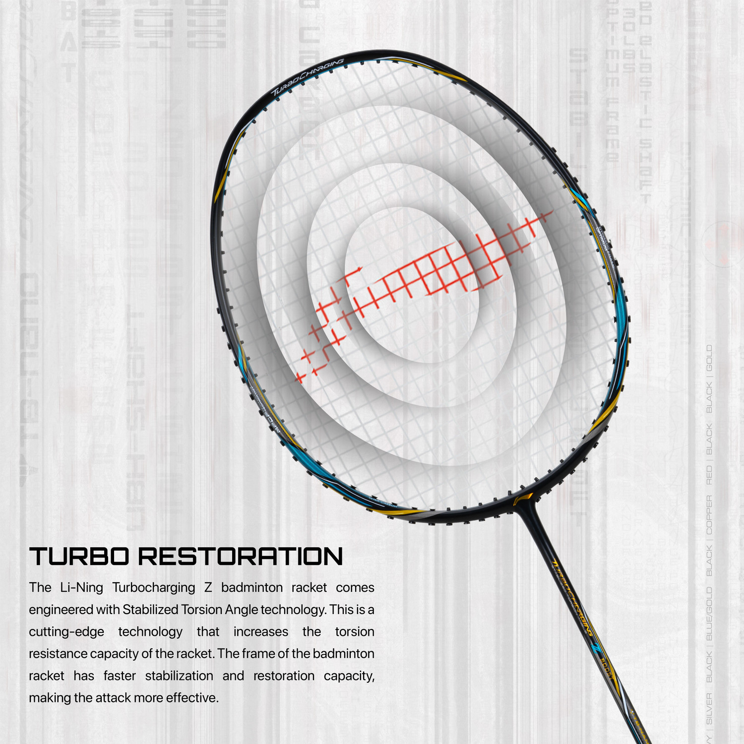 Image of LI-NING Turbo Charging Z Boost Black, Blue, Gold Strung Badminton Racquet