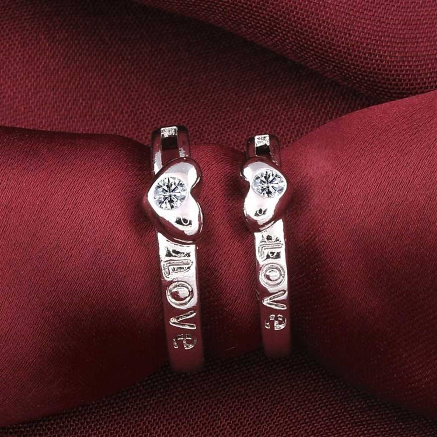 BlueShine Adjustable Couple Ring for lovers in Silver valentine gift proposal Finger Rings Alloy Cubic Zirconia Sterling Silver Plated Ring Set