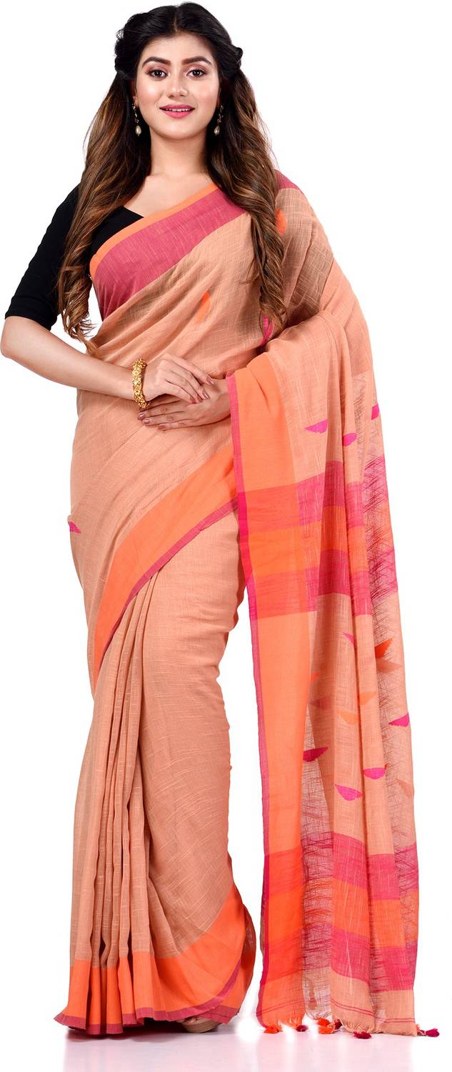 TANTLOOM Self Design Handloom Handloom Pure Cotton Saree (Orange)