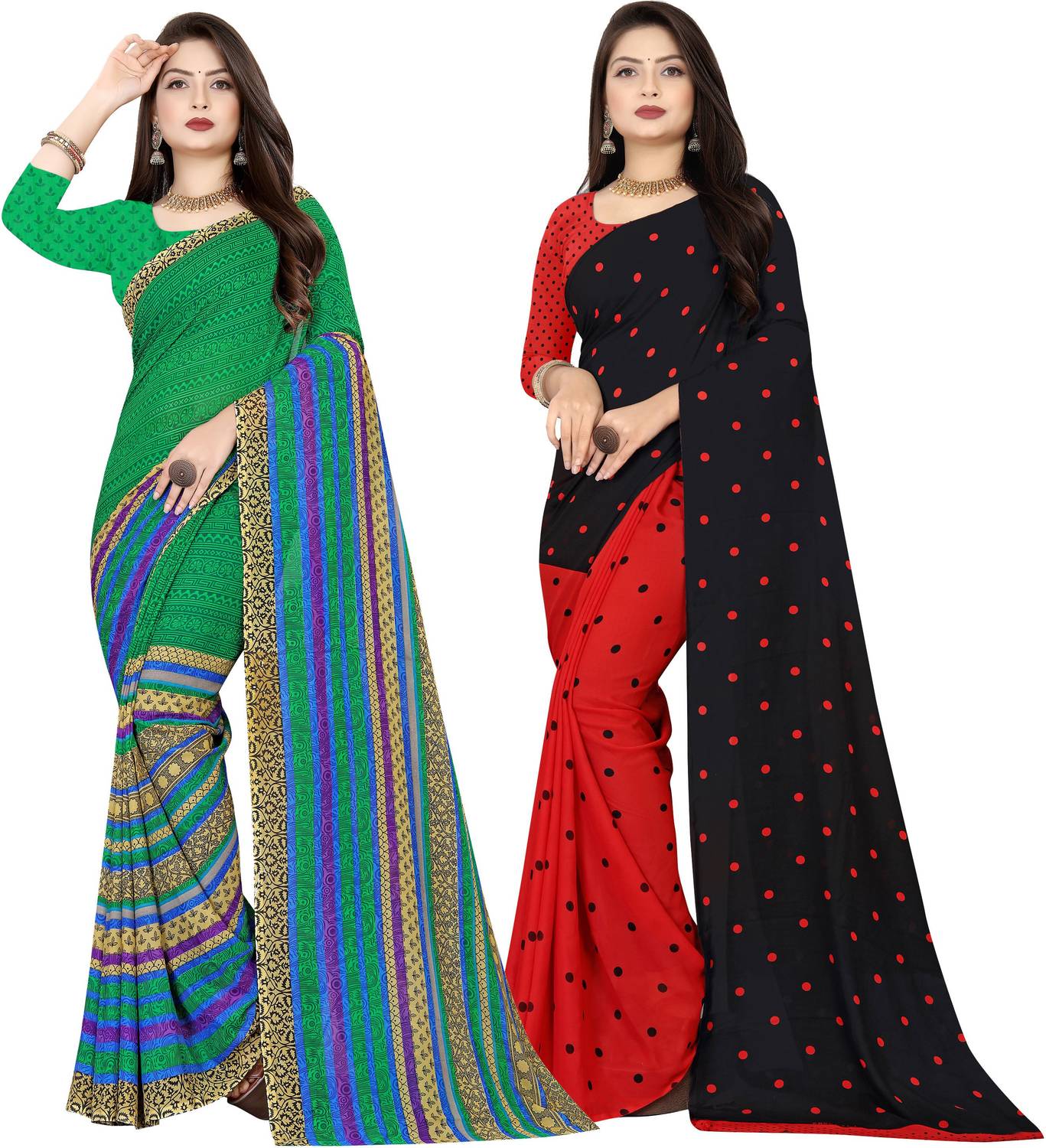 Anand Sarees Printed, Polka Print Daily Wear Georgette Saree