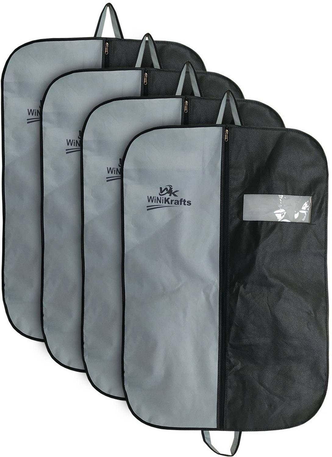 wini krafts 4 Non Woven Men's Coat Blazer, Foldover Breathable Garment Bag, (Grey Black,) 4