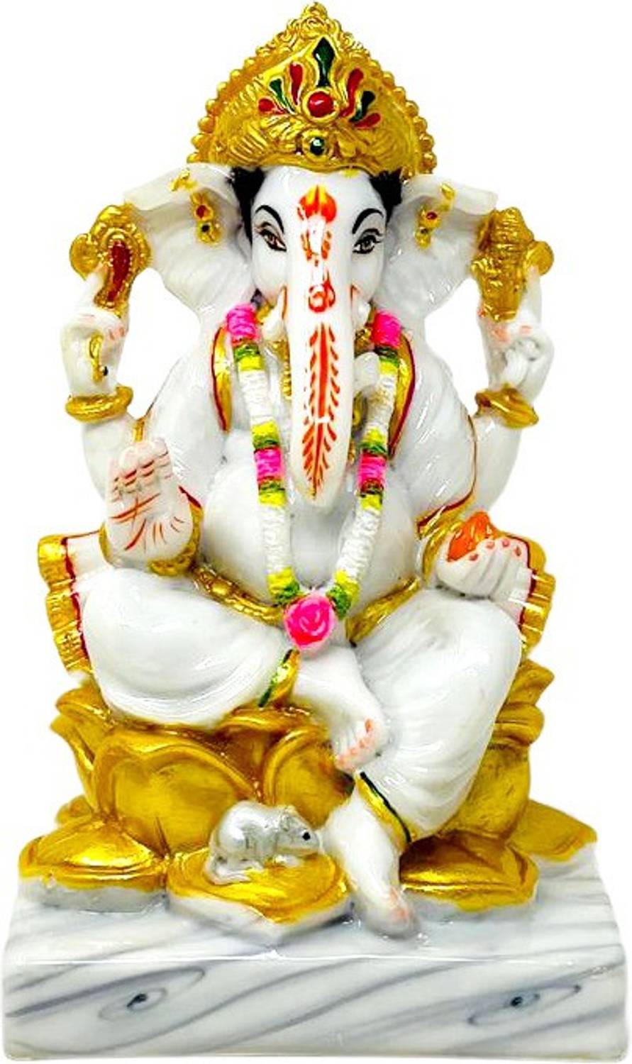 G LOOKS Marble Dust Lord Ganesha Statue/ Ganpati Idol(9 Inch) Decorative Showpiece - 23 cm