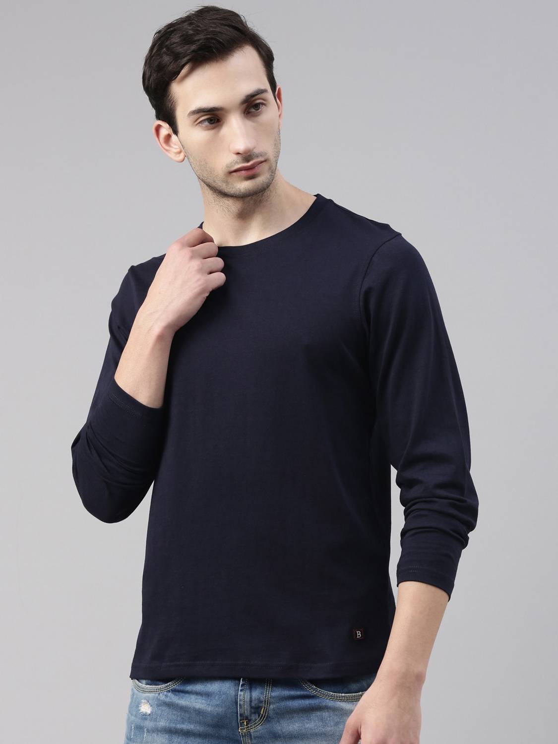 Bushirt Solid Men Round Neck Dark Blue T-Shirt