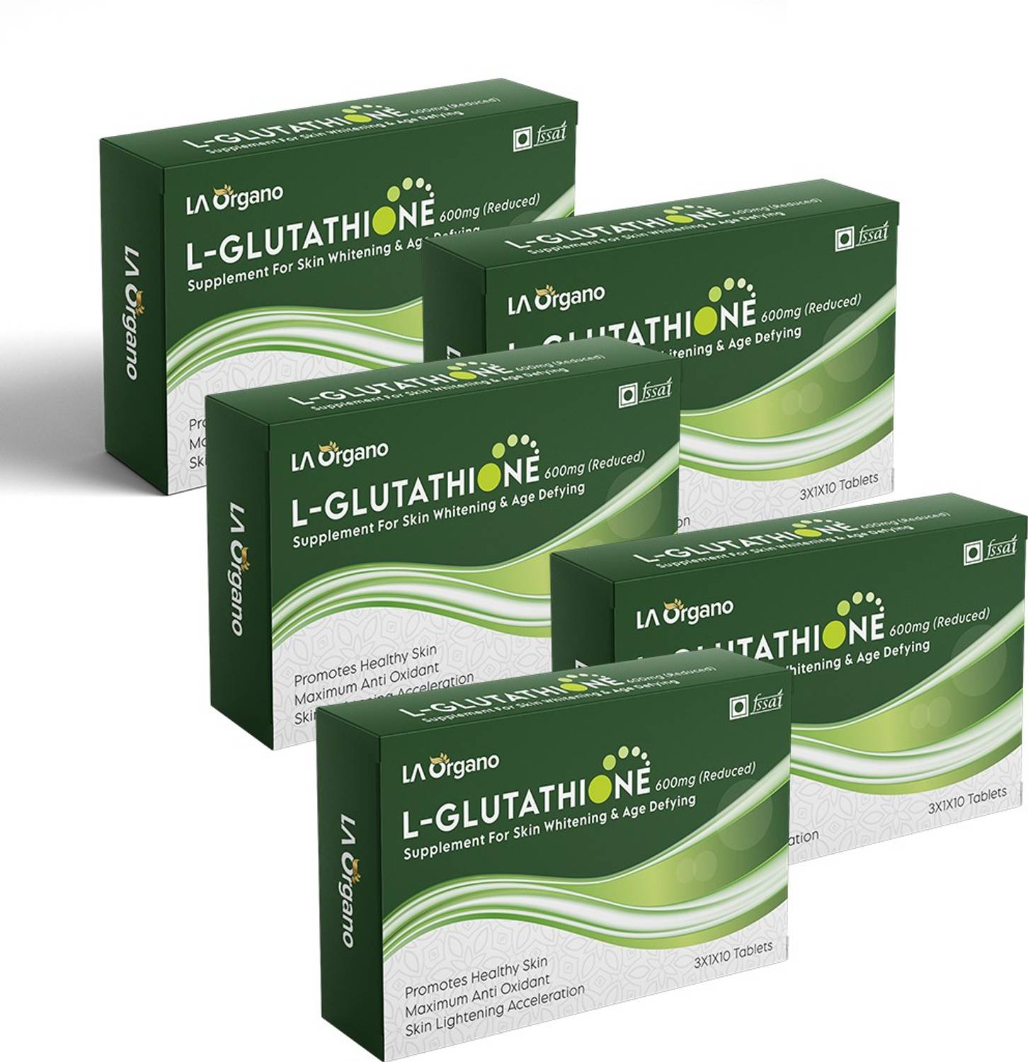 LA Organo L-Glutathione 600mg Reduced with Vitamin C Supplement for Skin Whitening Pack of 5 Price in India