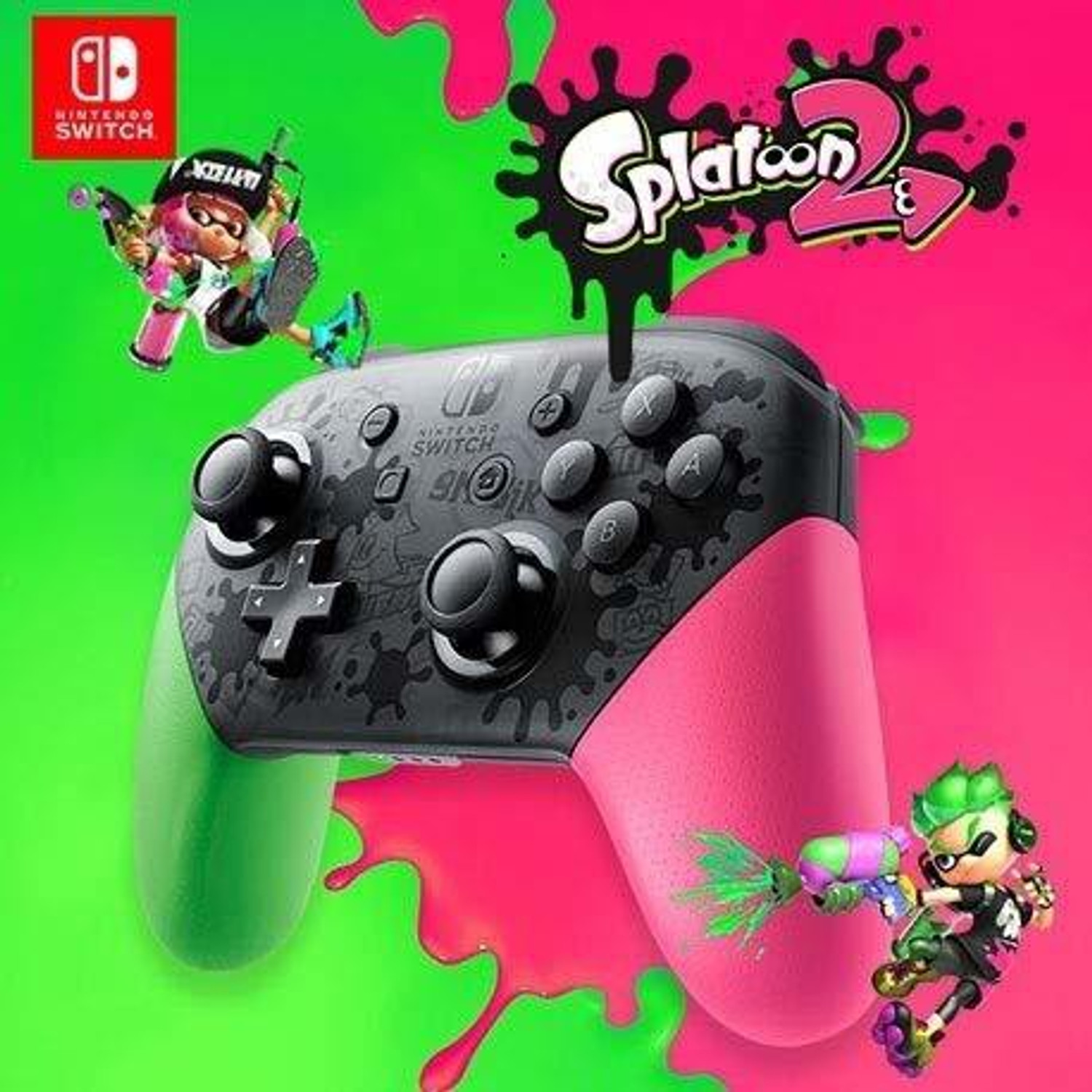 Image of NINTENDO Switch With Neon Red & Neon Blue bundled With Switch Pro Controller Splatoon 2 - Edition 32 GB