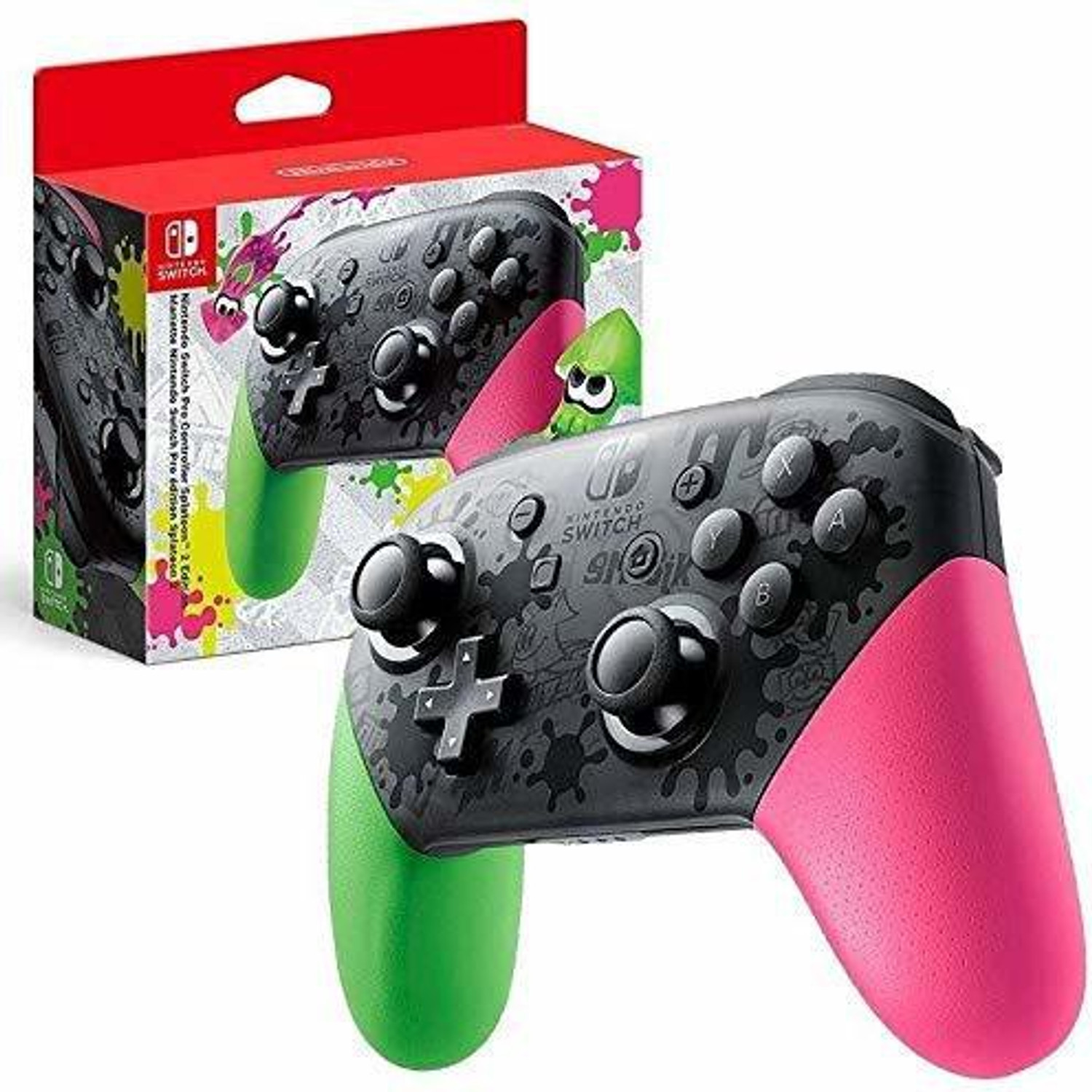 Image of NINTENDO Switch With Neon Red & Neon Blue bundled With Switch Pro Controller Splatoon 2 - Edition 32 GB