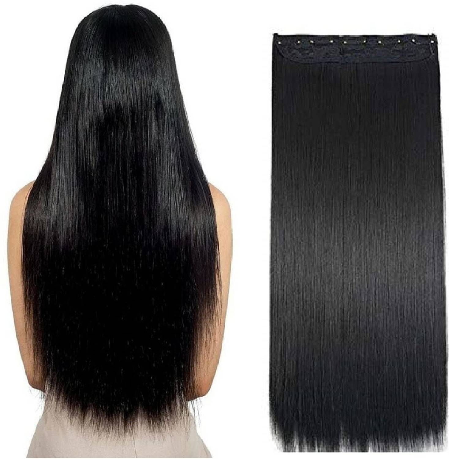 MoonEyes Black 5 Clips In One Piece Straight Synthetic 24 Inch Extensions for women Hair Extension