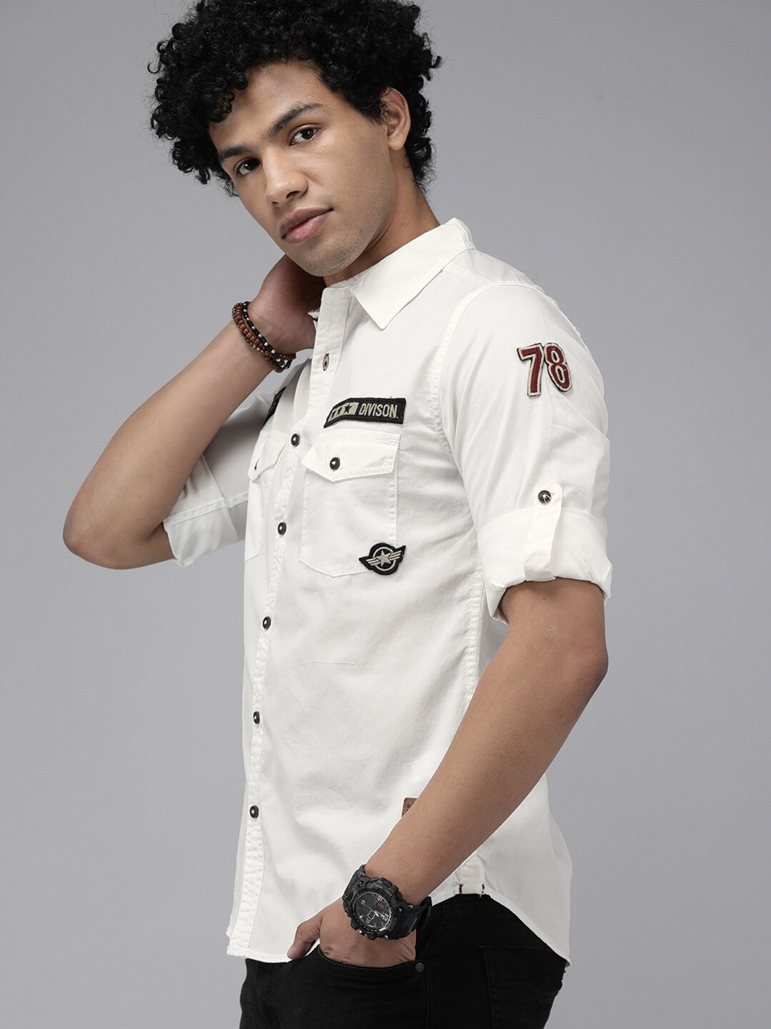 Image of Roadster Men Solid Casual White Shirt