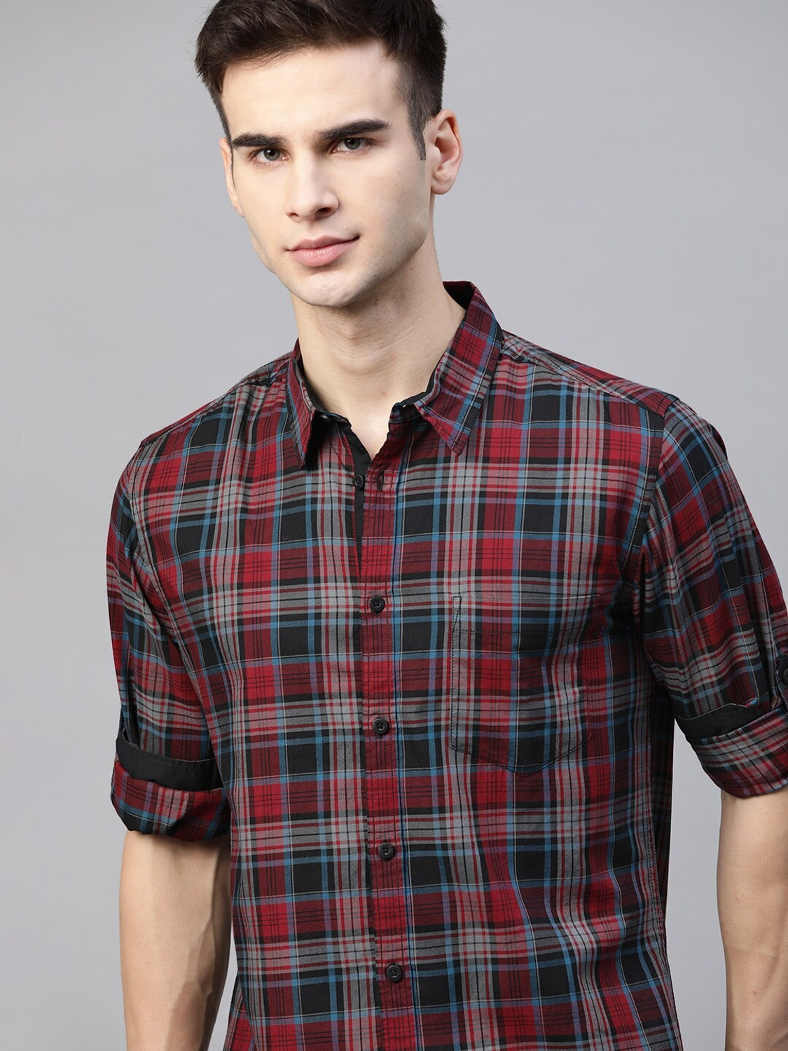Roadster Men Checkered Casual Black Shirt