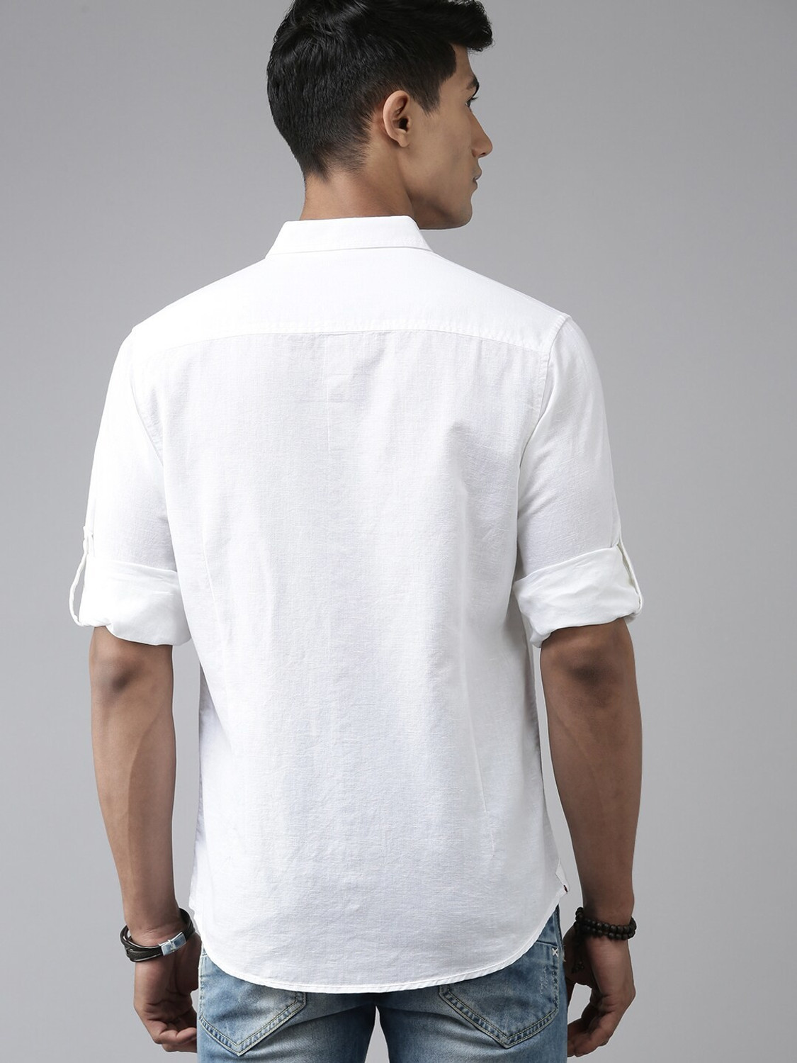 Image of Roadster Men Solid Casual White Shirt
