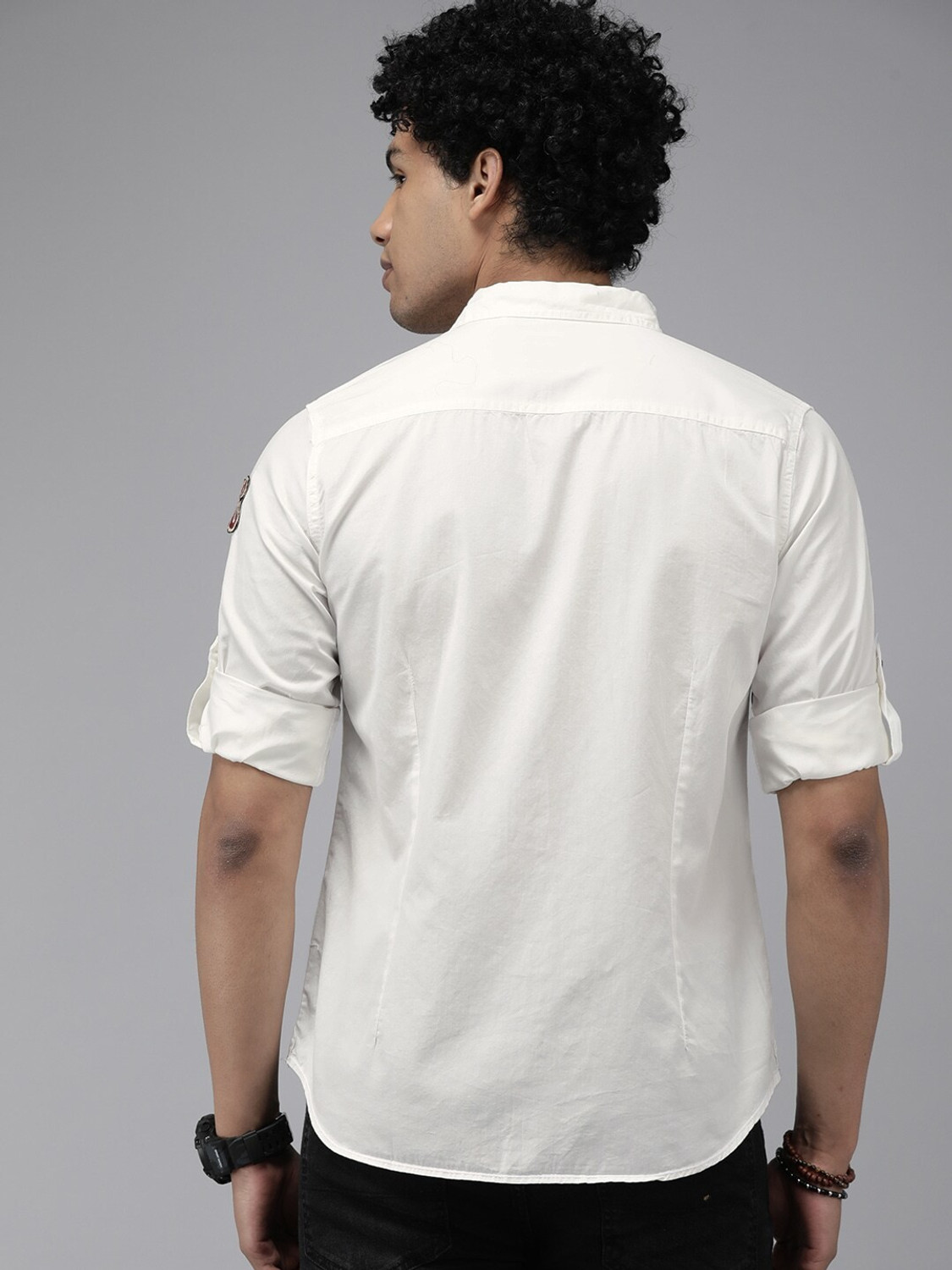 Image of Roadster Men Solid Casual White Shirt