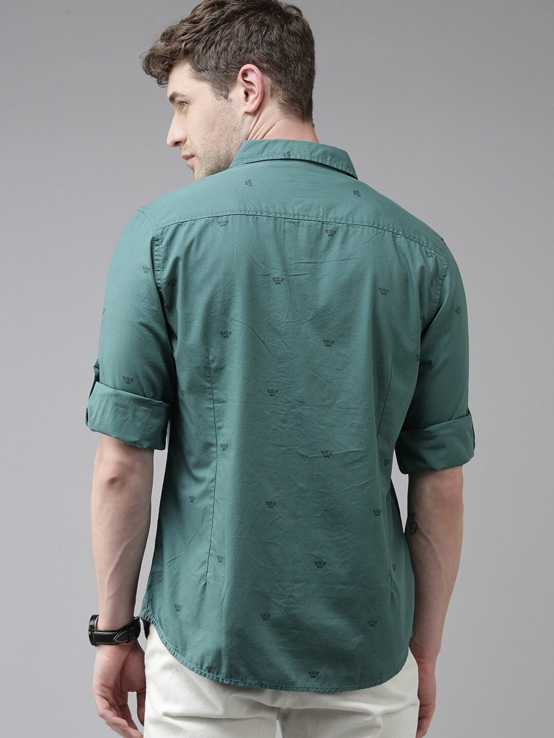 Image of Roadster Men Printed Casual Green Shirt