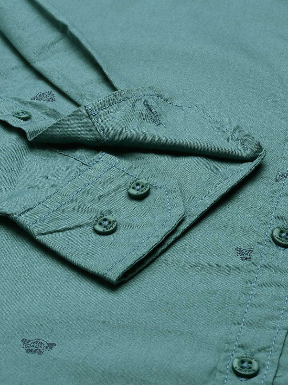 Image of Roadster Men Printed Casual Green Shirt