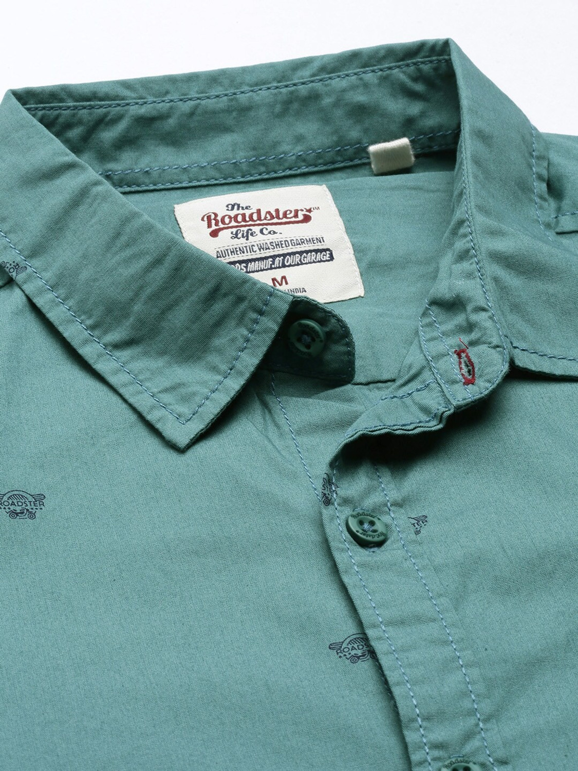 Image of Roadster Men Printed Casual Green Shirt