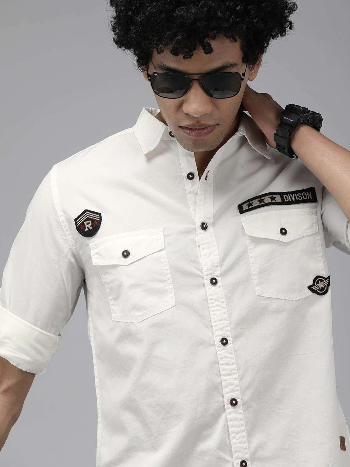 Image of Roadster Men Solid Casual White Shirt