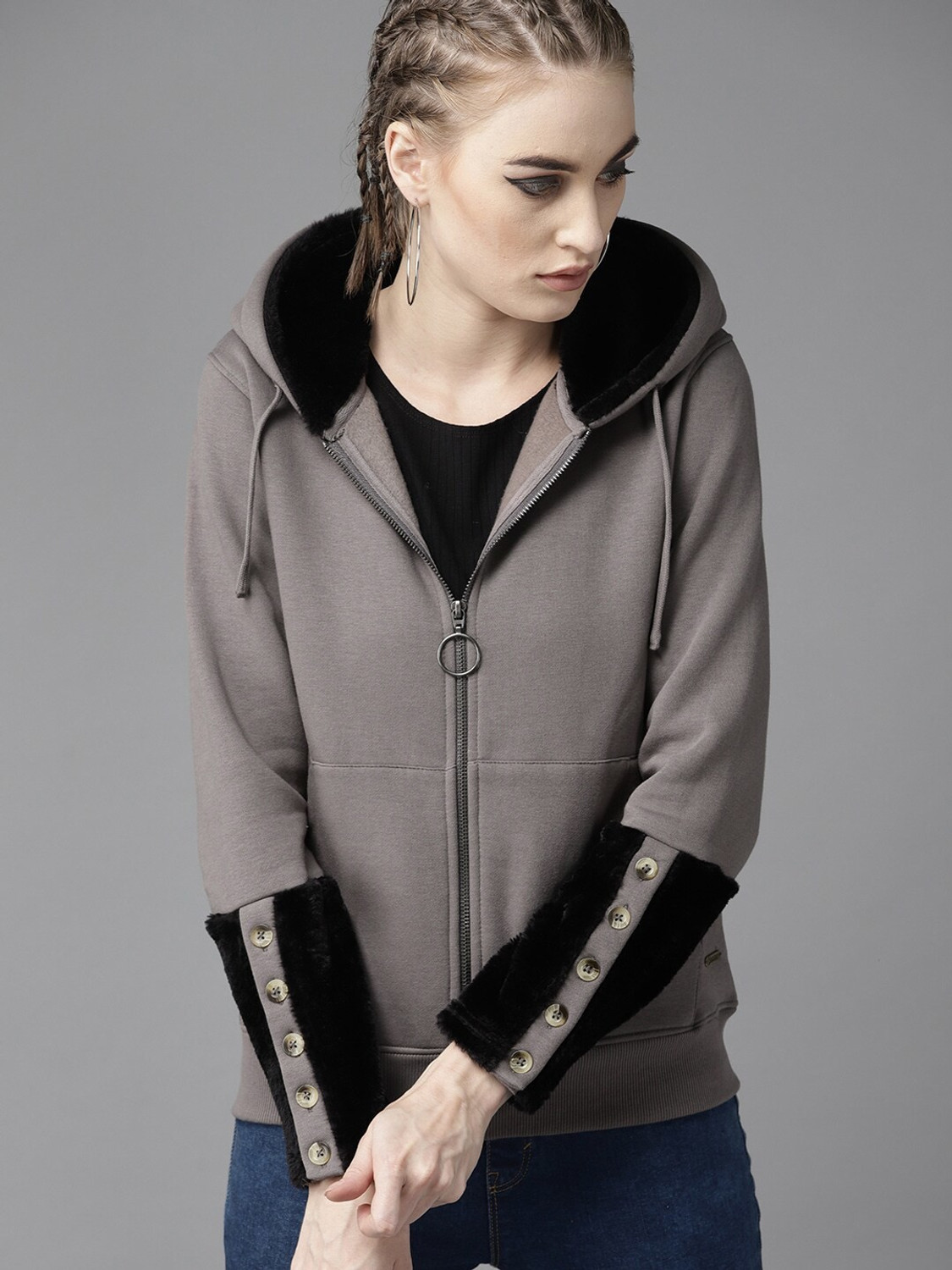 Image of Roadster Full Sleeve Color Block Women Sweatshirt