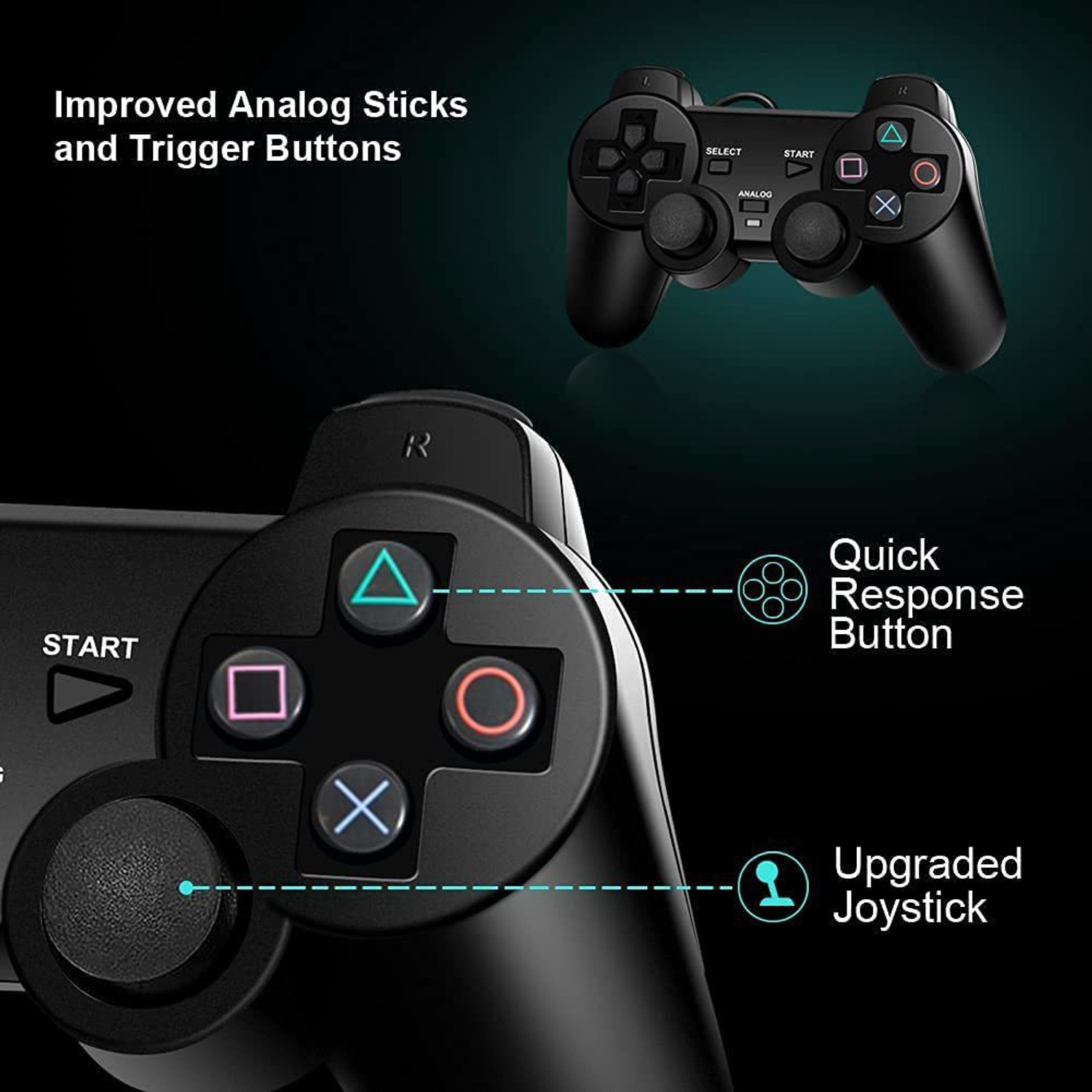 Image of Genesys PS2 Wired Dualshock 2 Remote Controller For Playstation 2 (BLACK) Motion Controller