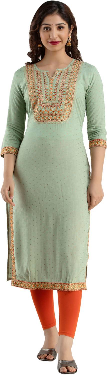 STYLE ANGEL Women Embroidered Viscose Rayon Straight Kurta (Green