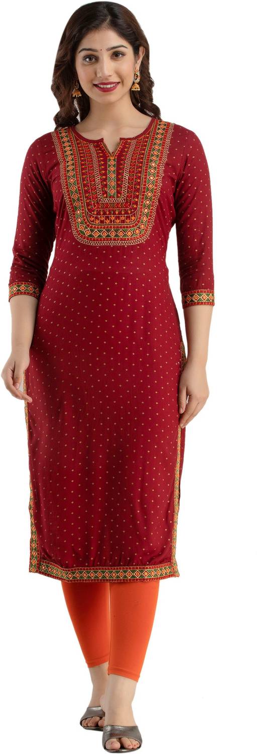 STYLE ANGEL Women Embroidered Viscose Rayon Straight Kurta (Maroo
