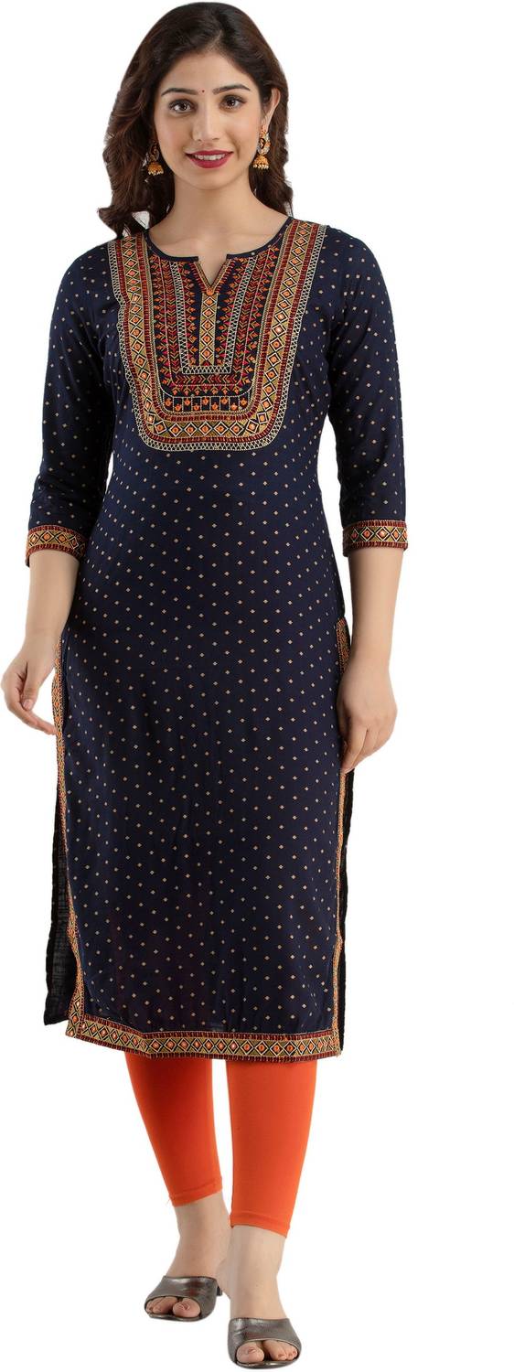 STYLE ANGEL Women Embroidered Viscose Rayon Straight Kurta (Dark