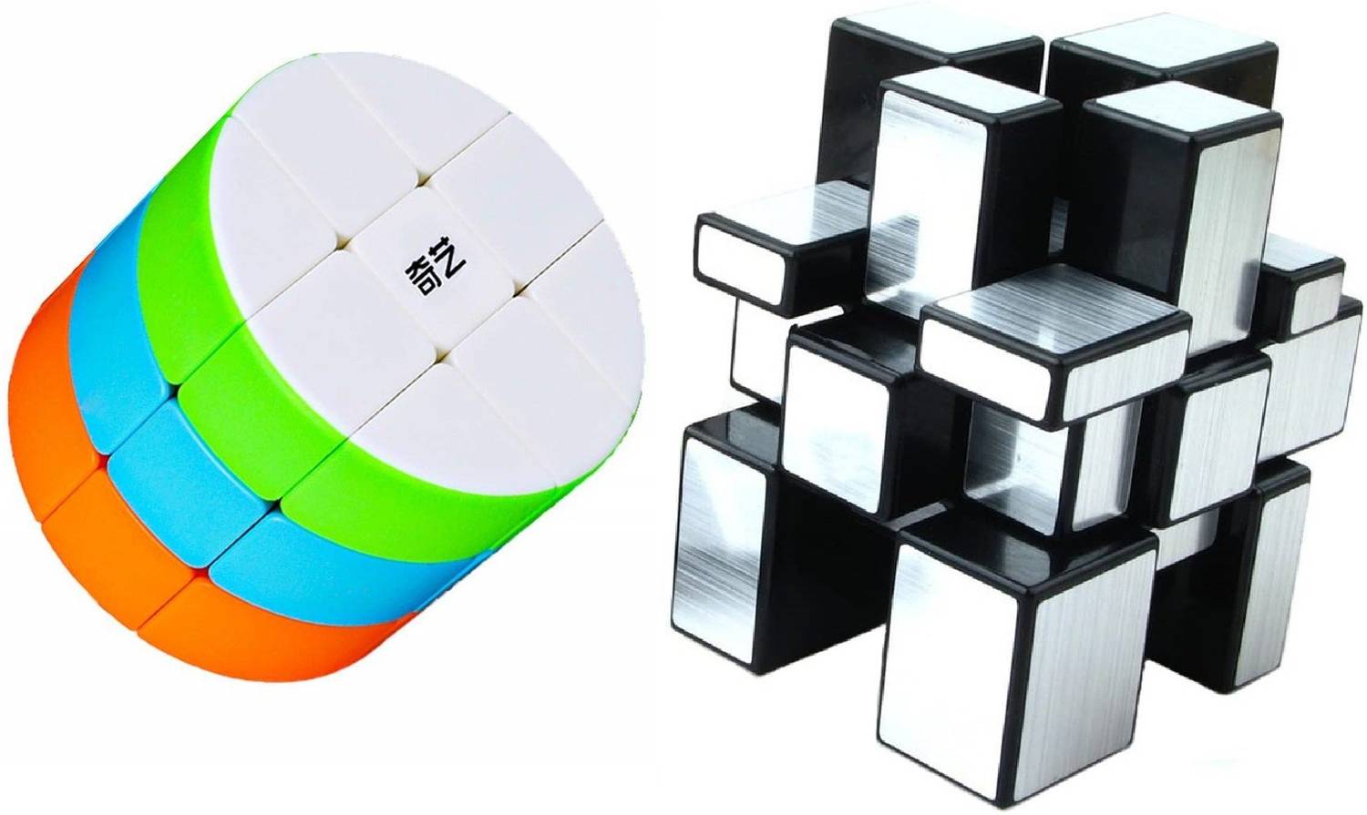 Authfort Silver Mirror Stickered� & 3x3x3 Cylinder Stickerless Cube