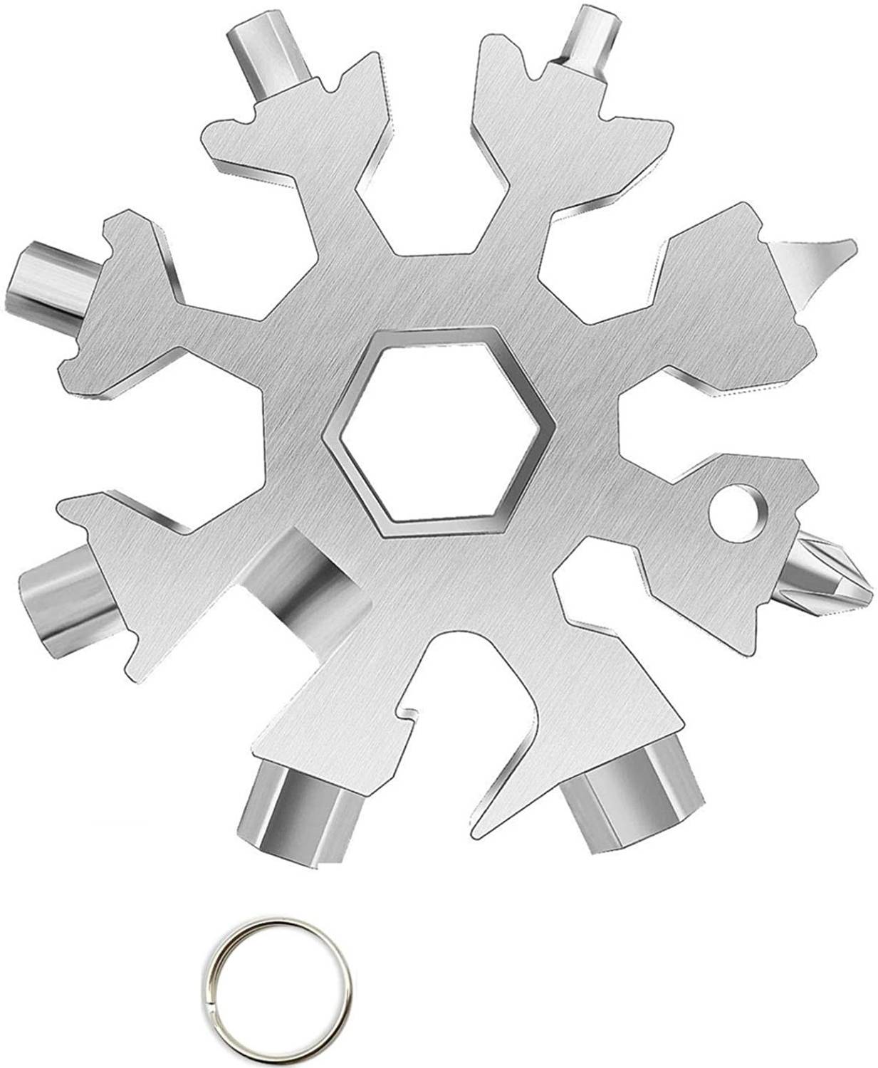 AIMERS 18in1 Snowflake Multi Pocket Tool Key Ring Spanner Hex Wrench Camping & Hiking Wrench