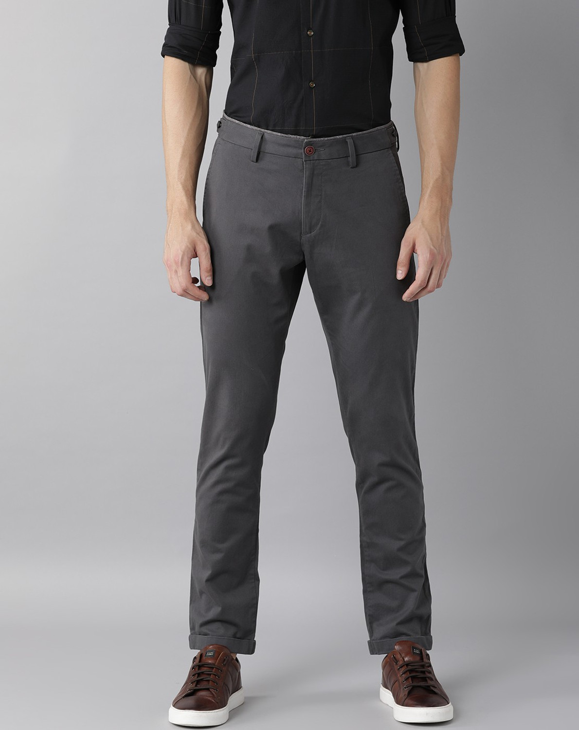 Image of RARE RABBIT Slim Fit Men Grey Trousers