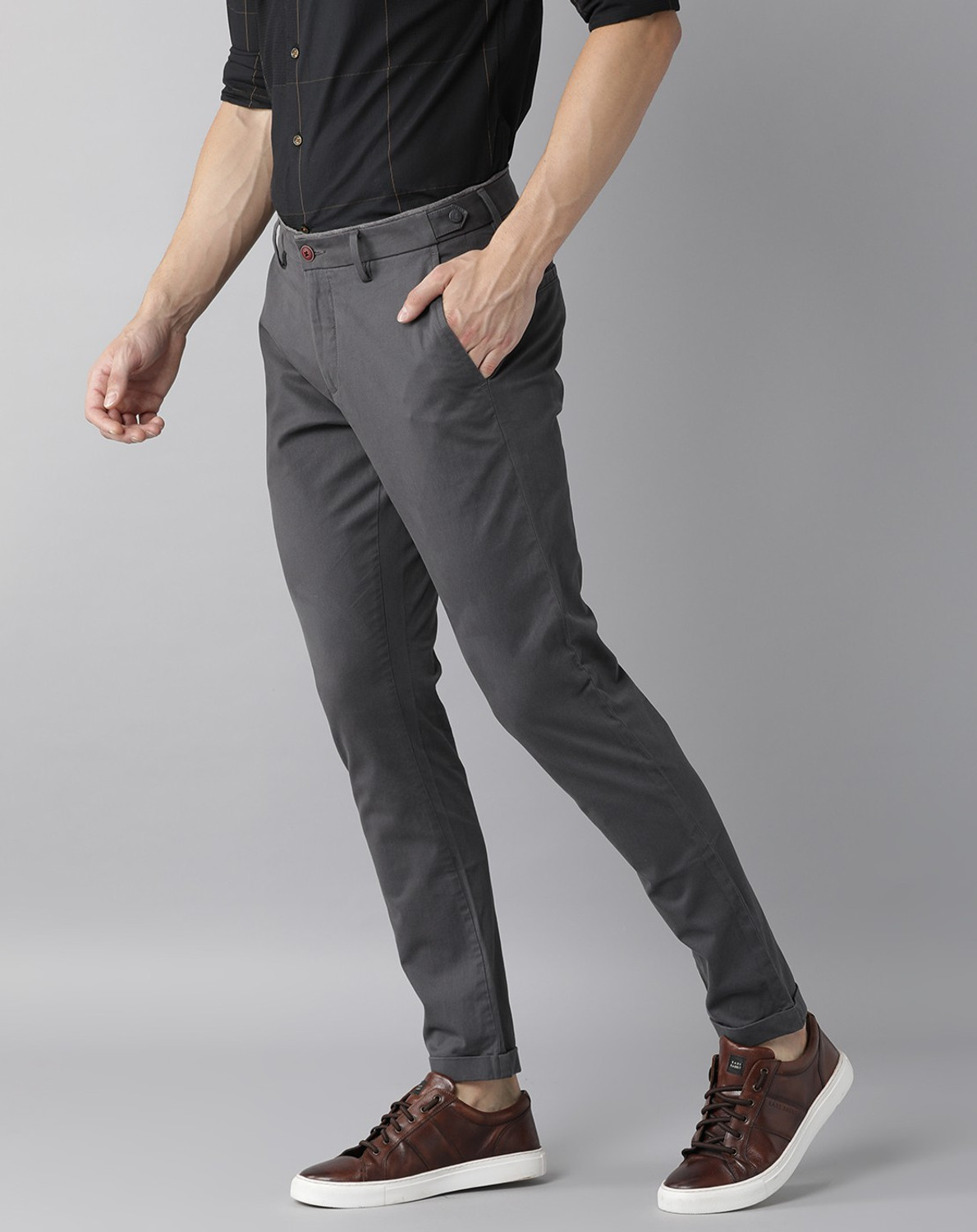 Image of RARE RABBIT Slim Fit Men Grey Trousers