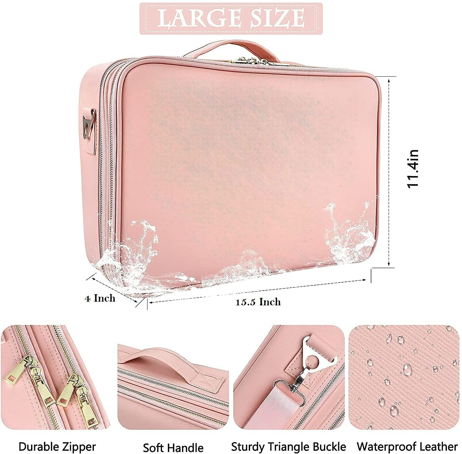 Image of LACOPINE Makeup Organizer Bag, Makeup Case Travel Train Case Large Cosmetic Case Portable with Adjustable Dividers Makeup Brushes Holder Storage Box Make up, Jewelry, Toiletries, Shaving Kit Vanity Box (BABY PINK)