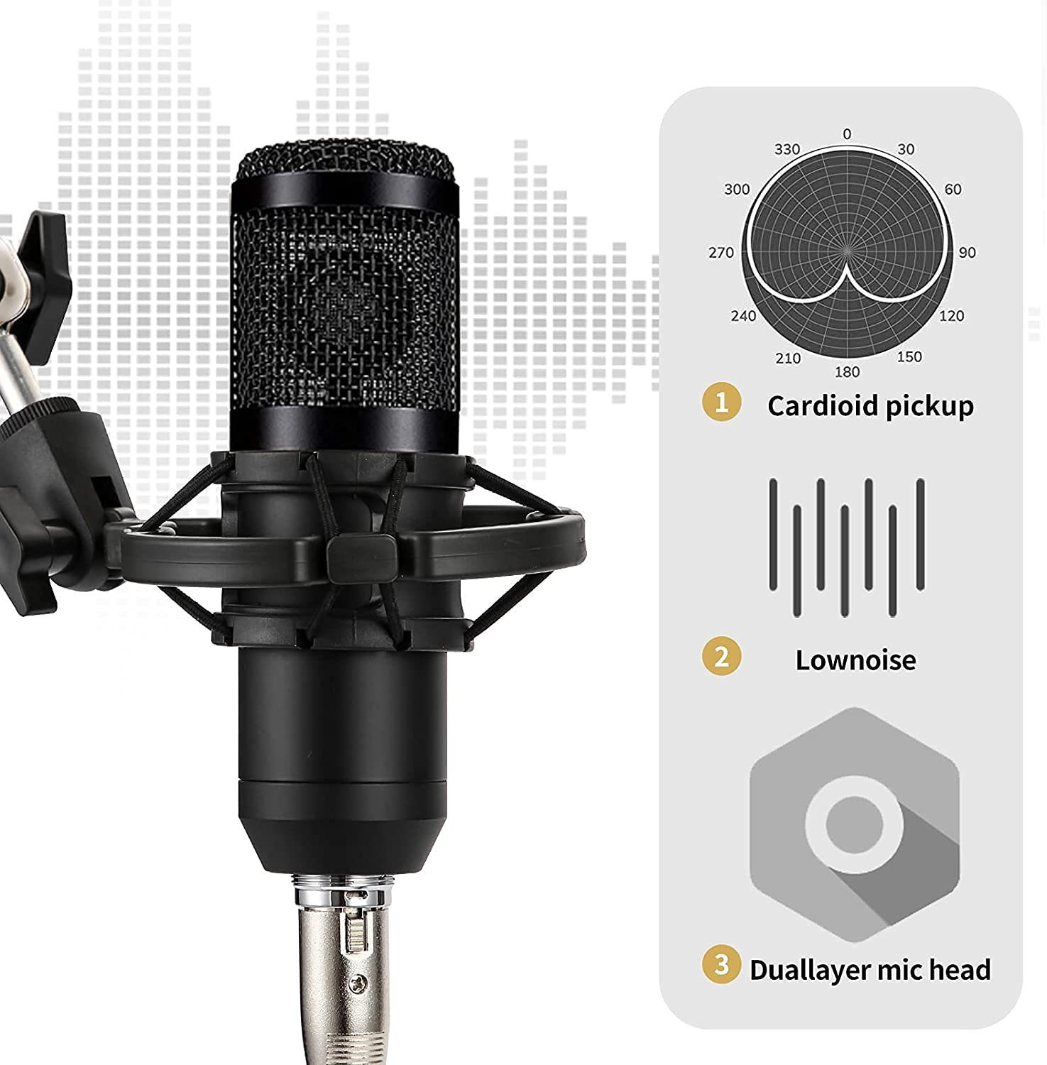 Image of zhizuka Professional Condenser Microphone Kit Adjustable Scissor Arm Stand, Shock Mount, 3.5 mm Audio Jack Converter for Mobile and Computer, Studio Recording (3.5mm Microphone + Sound Card, Black) Microphone