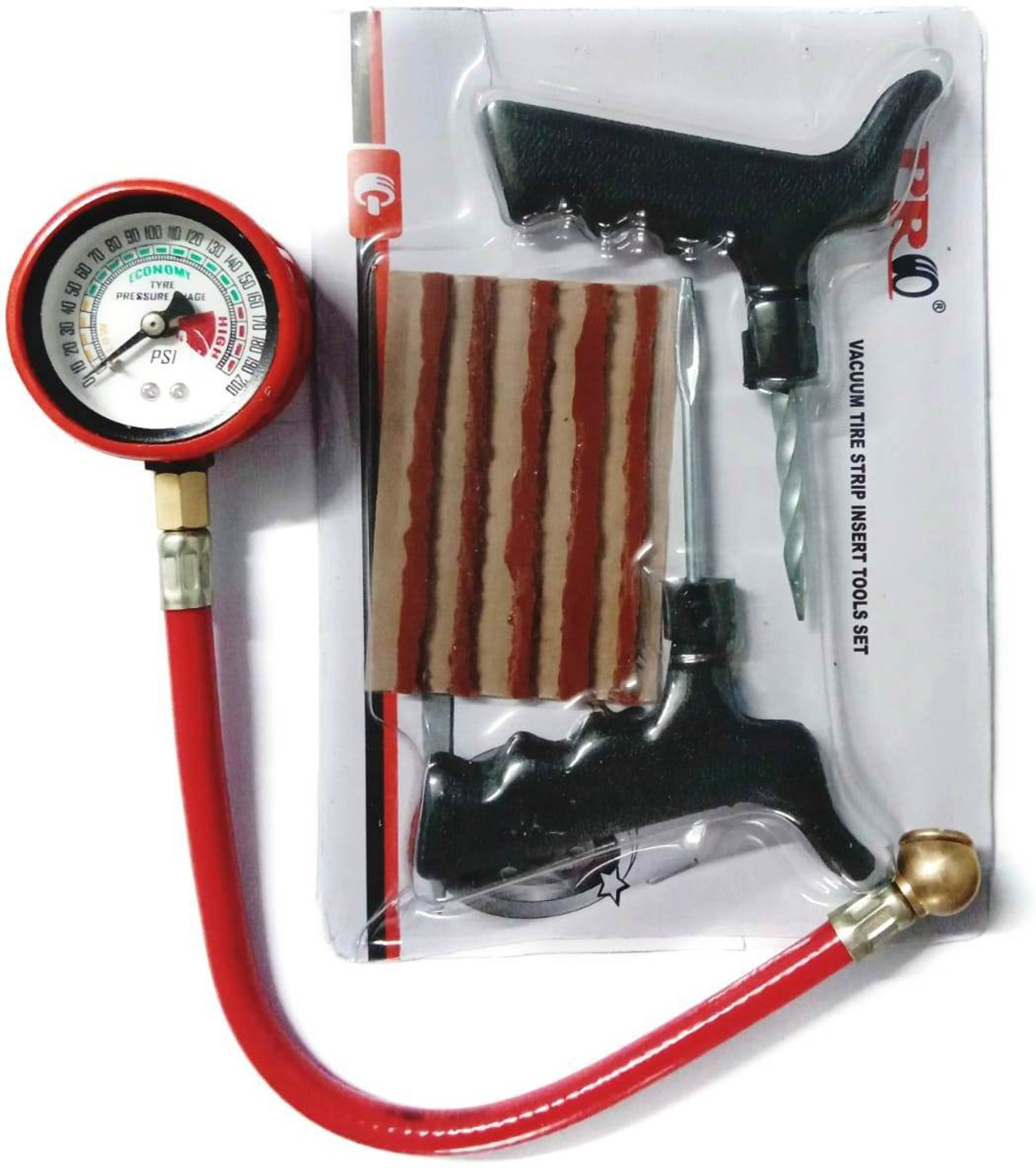 Image of SEAHORSE POLYMERS Air Pressure Gauge(200 PSI) With Air Pressure Gauge(200 PSI) With Heavy Duty Tubeless Tyre Puncture Repair Kit