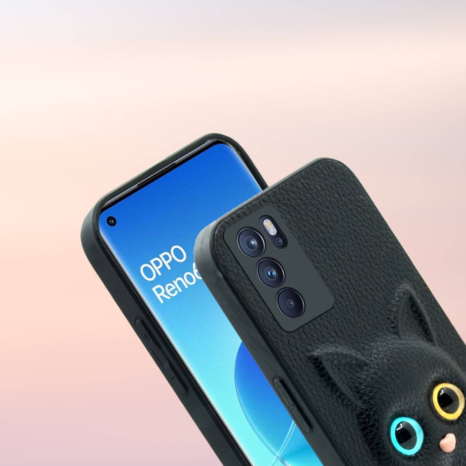 DOINK Custodia Oppo Reno6 PRO 5G Con Cavalletto - Antiurto Rigida Morbida PC+TPU, Protezione Obiettivo, Nero - 4